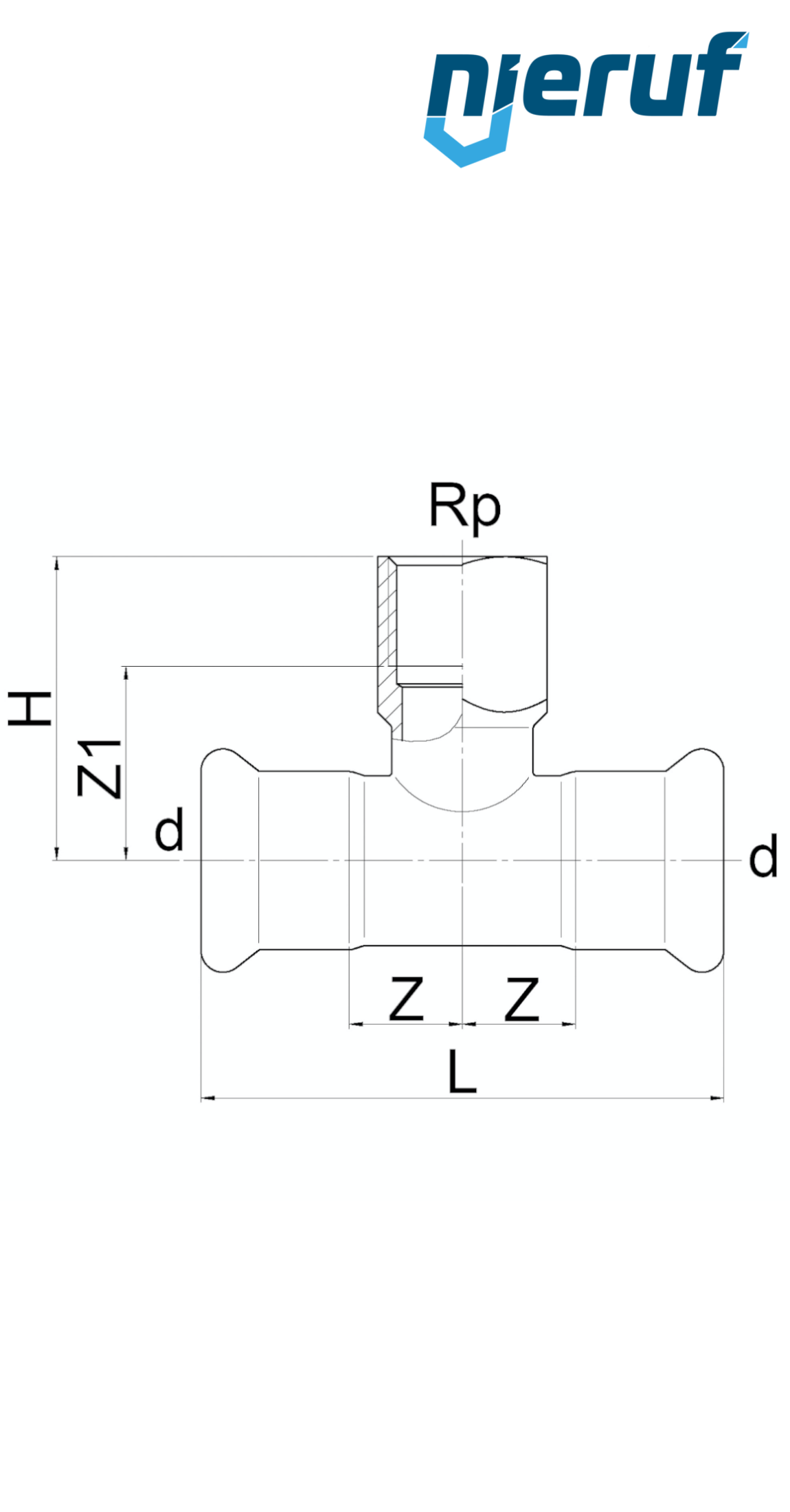 T-fitting Pressfitting F x F DN20 - 22,0 mm female thread 1/2" inch stainless steel