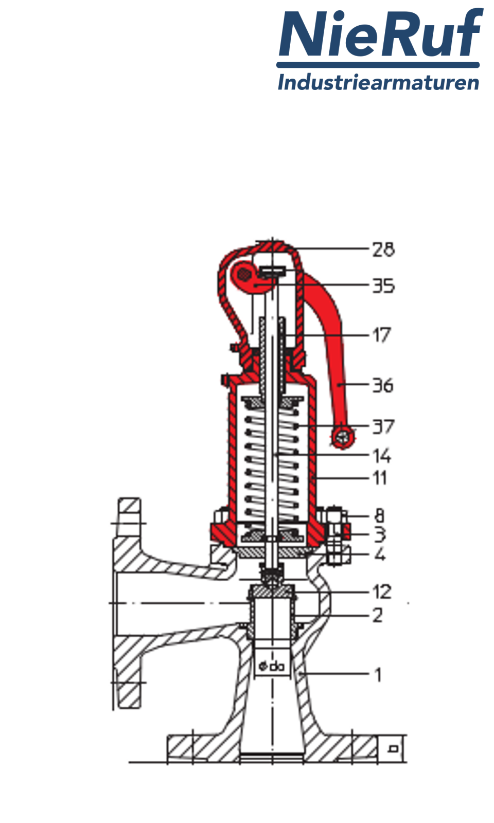 flange-safety valve DN15/DN15 SF01, cast iron EN-JL1040 metal, with lever