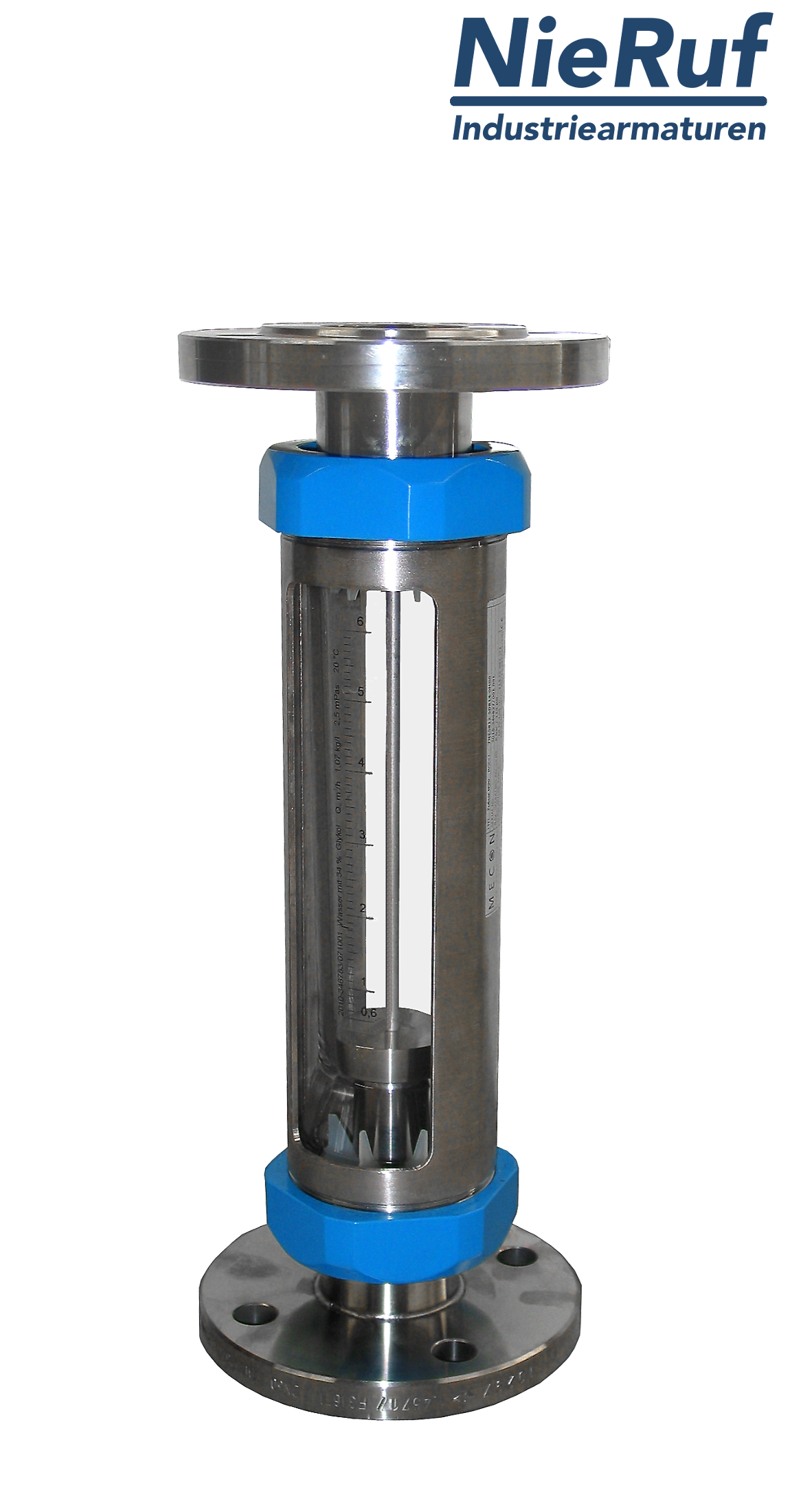 Variable area flowmeter stainless steel + borosilicate flange DN15 1.6 - 16.0 l/h water FKM