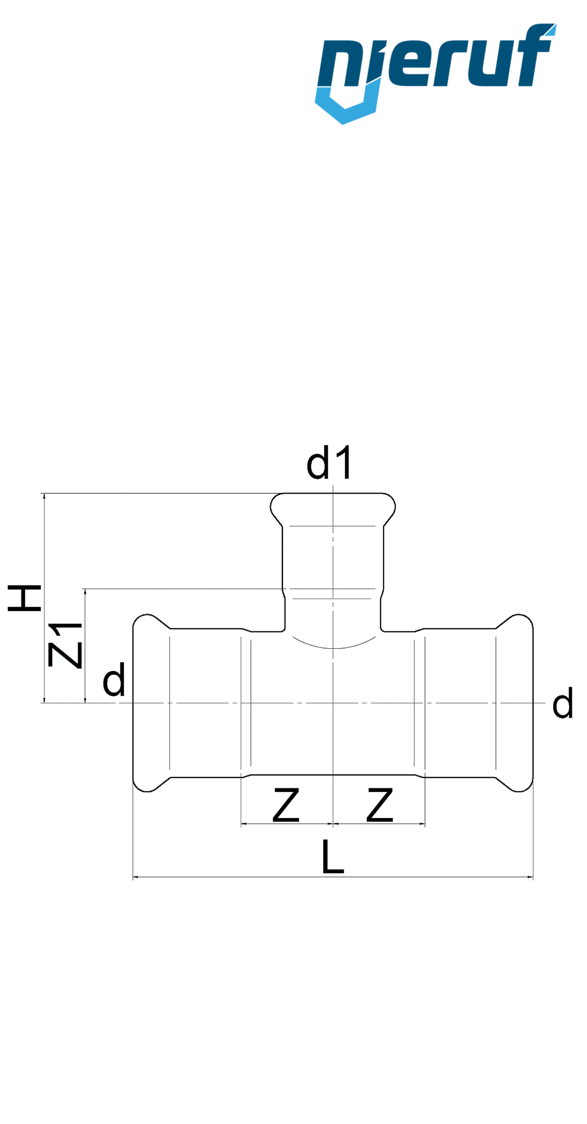 T-fitting Pressfitting F x F DN20 - 22,0 mm male thread 1" inch stainless steel