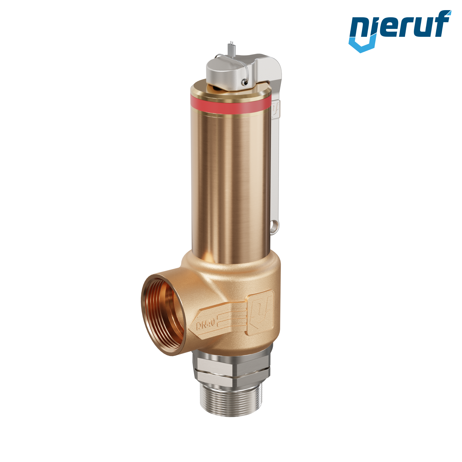 Cryo safety valve with lever DN25 1 1/4" m x 1 1/2" fm SV18, stainless steel & gunmetal PTFE