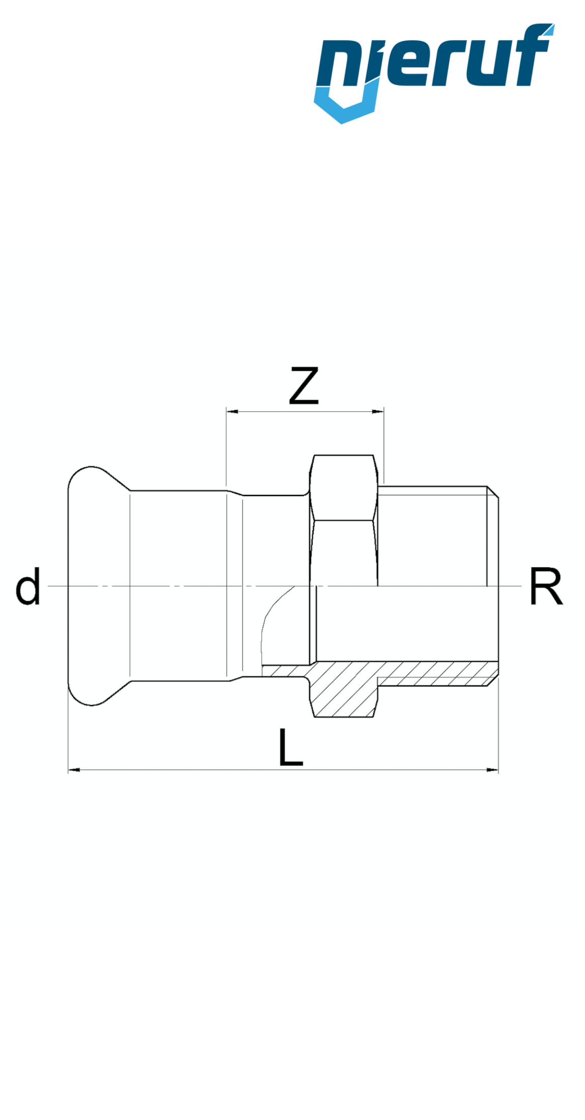 Press Fitting Male Coupling F Pressfitting DN12 - 15,0 mm male thread 3/4" inch stainless steel