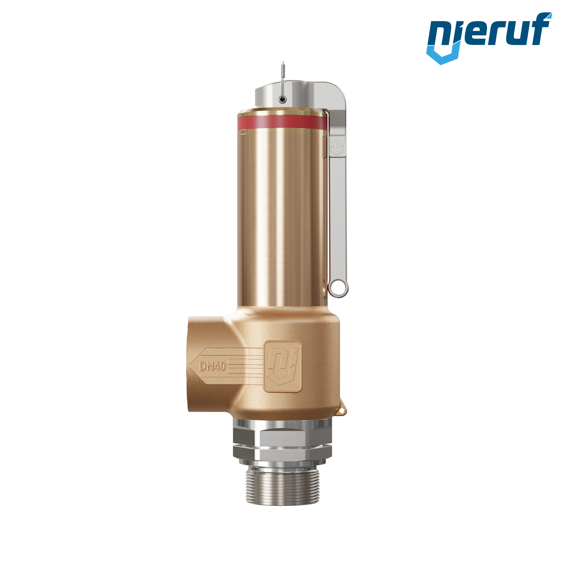 Cryo safety valve with lever DN25 1 1/4" m x 1 1/2" fm SV18, stainless steel & gunmetal PTFE