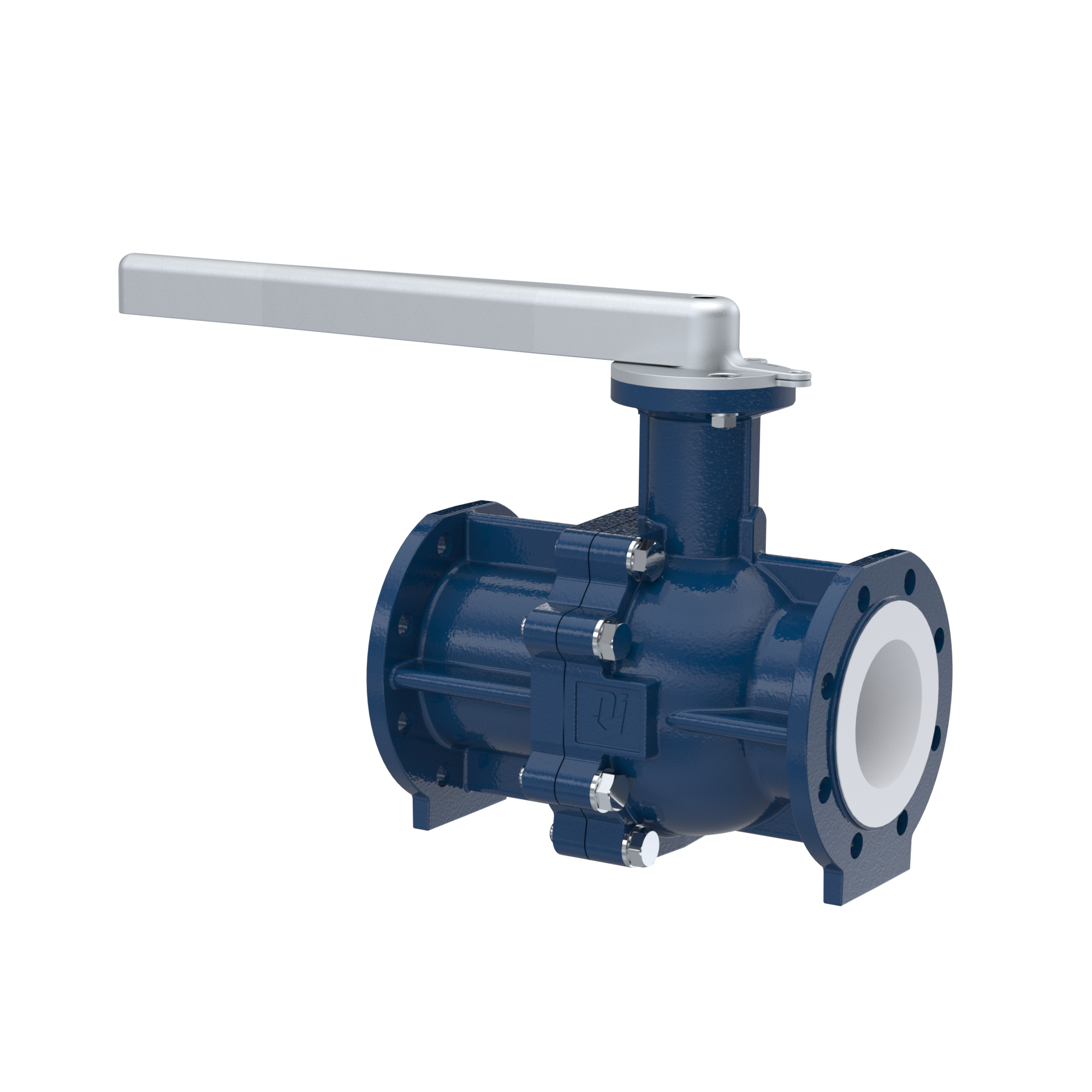 PFA-flange ball valve FK13 DN100 - 4" inch PN10/16 made of spheroidal graphite cast iron with lever hand