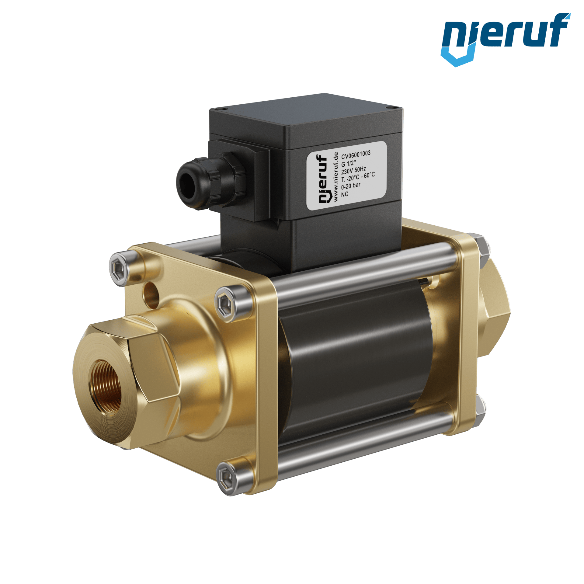 ATEX coaxial-valve CV06 1/2" inch fm - DN15 brass 230V AC NC - for water application