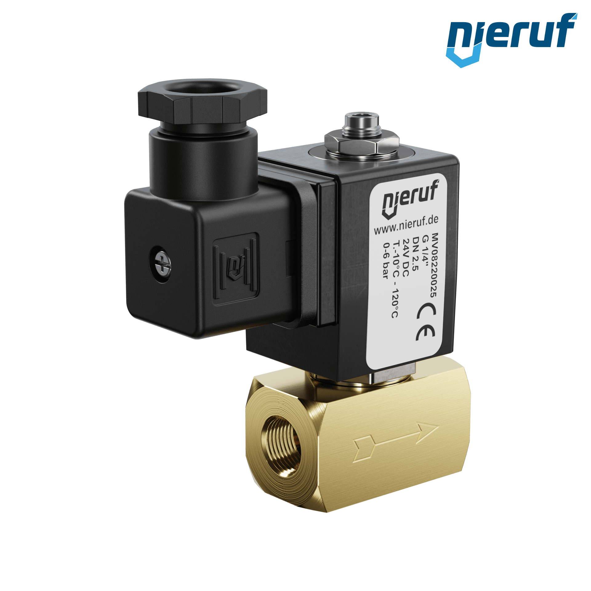 Solenoid valve DN2,5 G 1/4" Inch brass MV08 FKM 24V DC