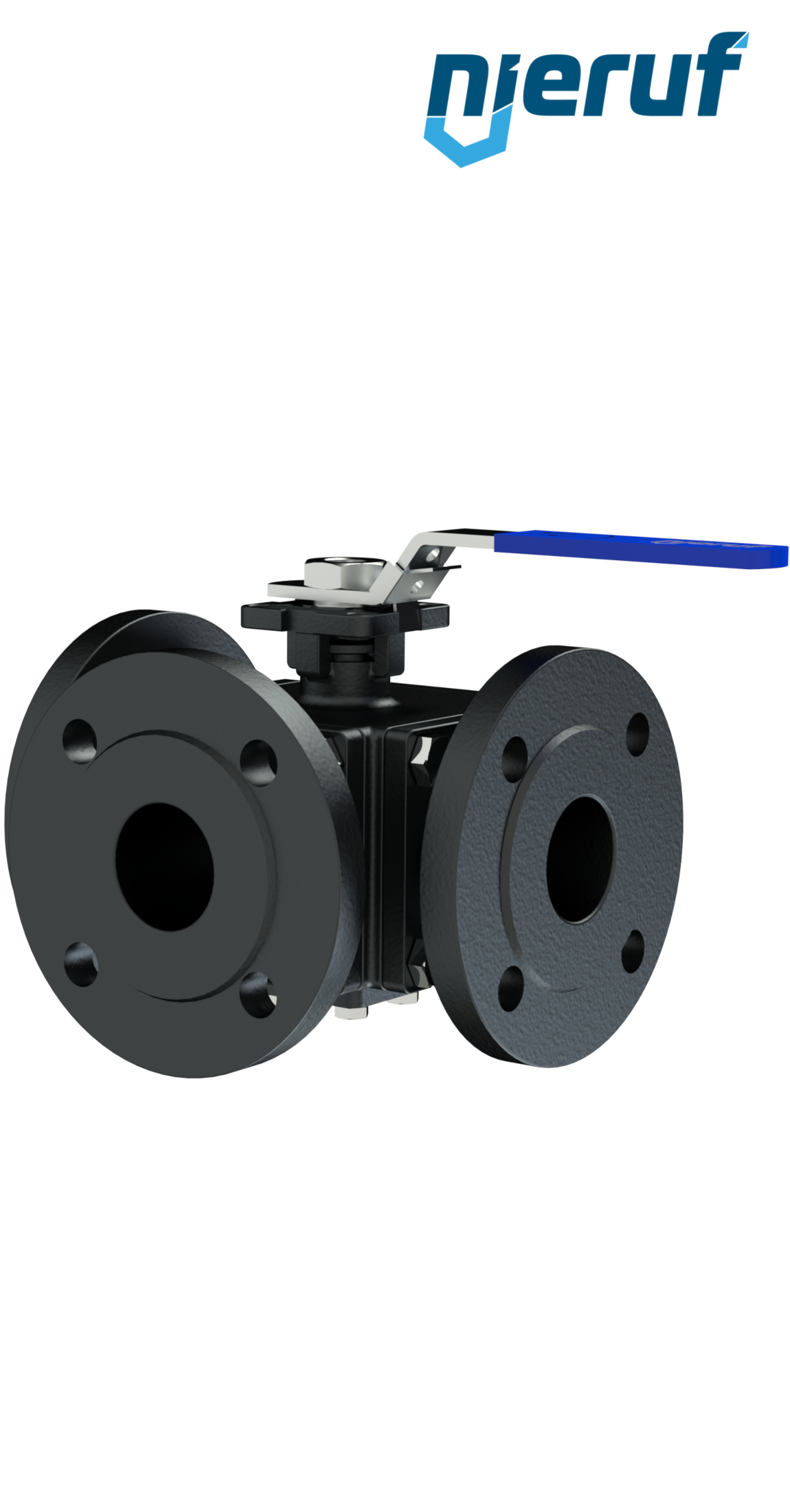 Three-way flange ball valve DN65 FK08 T drilling carbon steel 1.0619