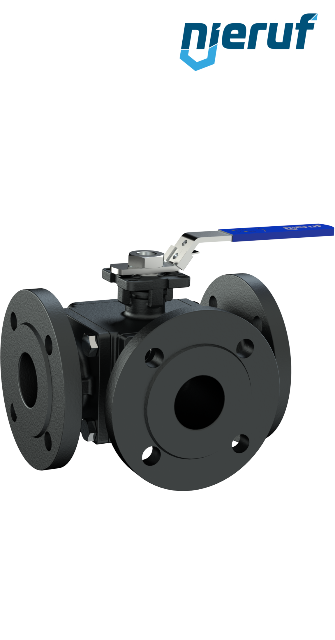 Three-way flange ball valve DN80 FK08 L Drilling carbon steel 1.0619