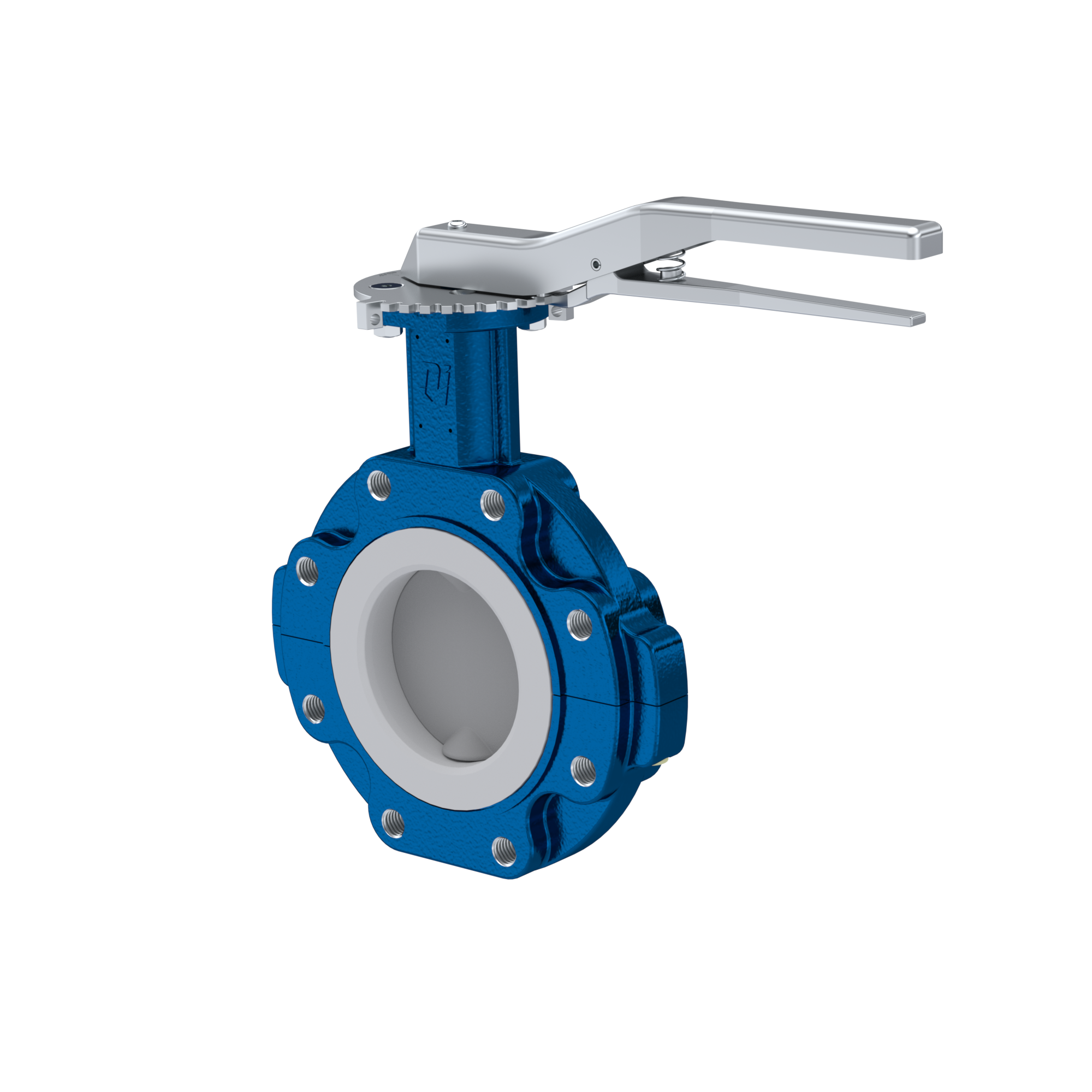 Butterfly-valve PTFE AK10 DN125 ANSI150 lever silicone insert