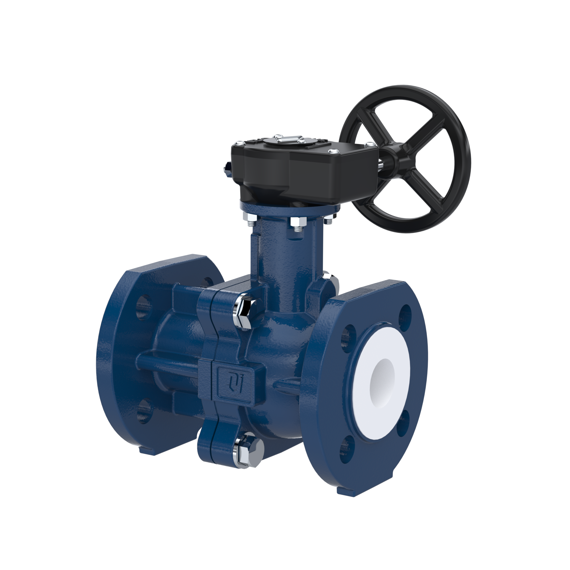 PFA-flange ball valve FK13 DN15 - 1/2" inch PN10/16 made of spheroidal graphite cast iron with worm gear