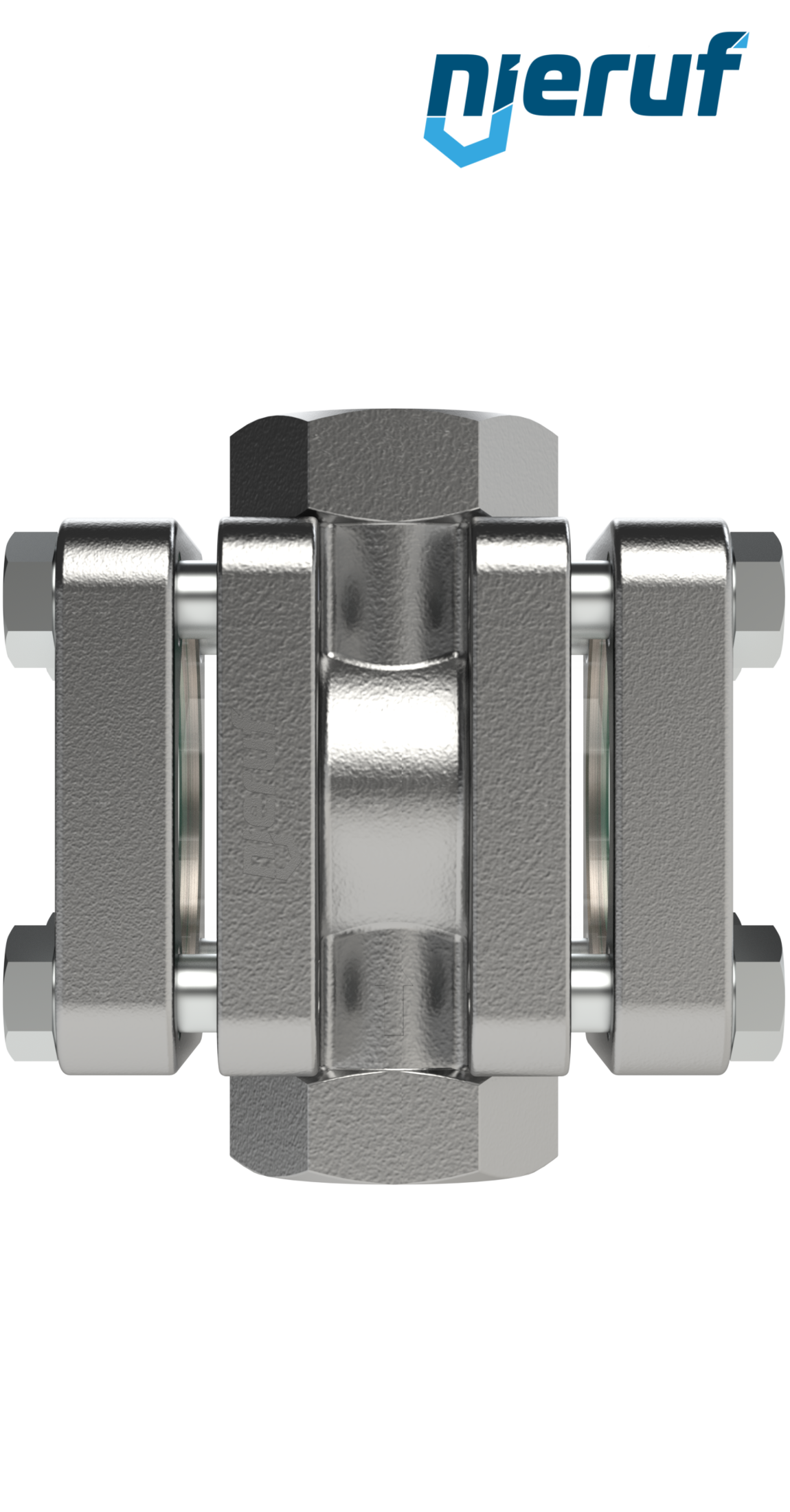 flow-through sight flow indicator DN40 - 1 1/2" Inch stainless steel soda lime glass design with PTFE-spinner