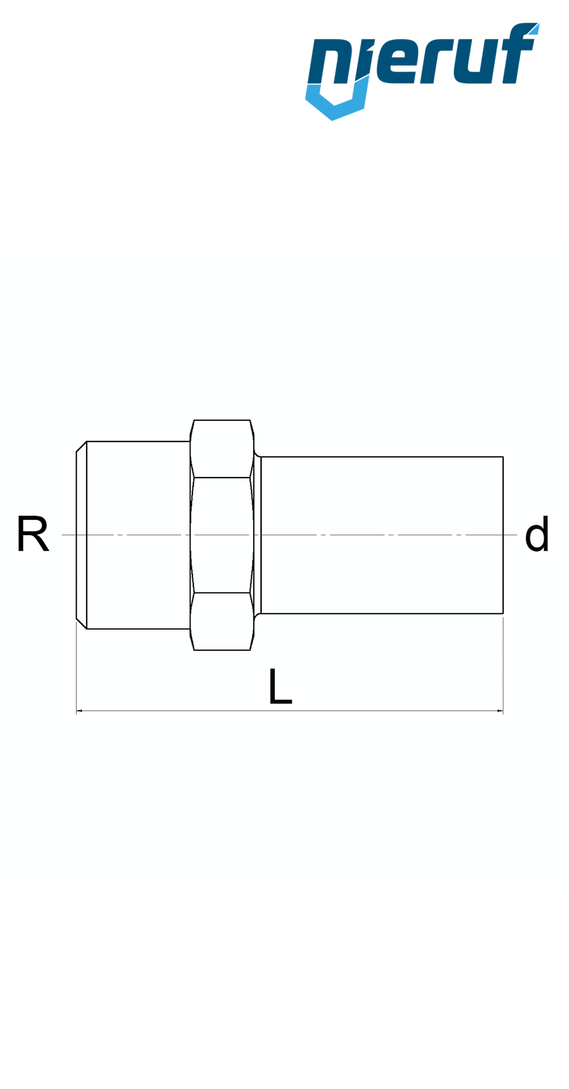 Male straight connector DN32 - 35,0 mm Pressfitting M male thread 1 1/4" inch stainless steel