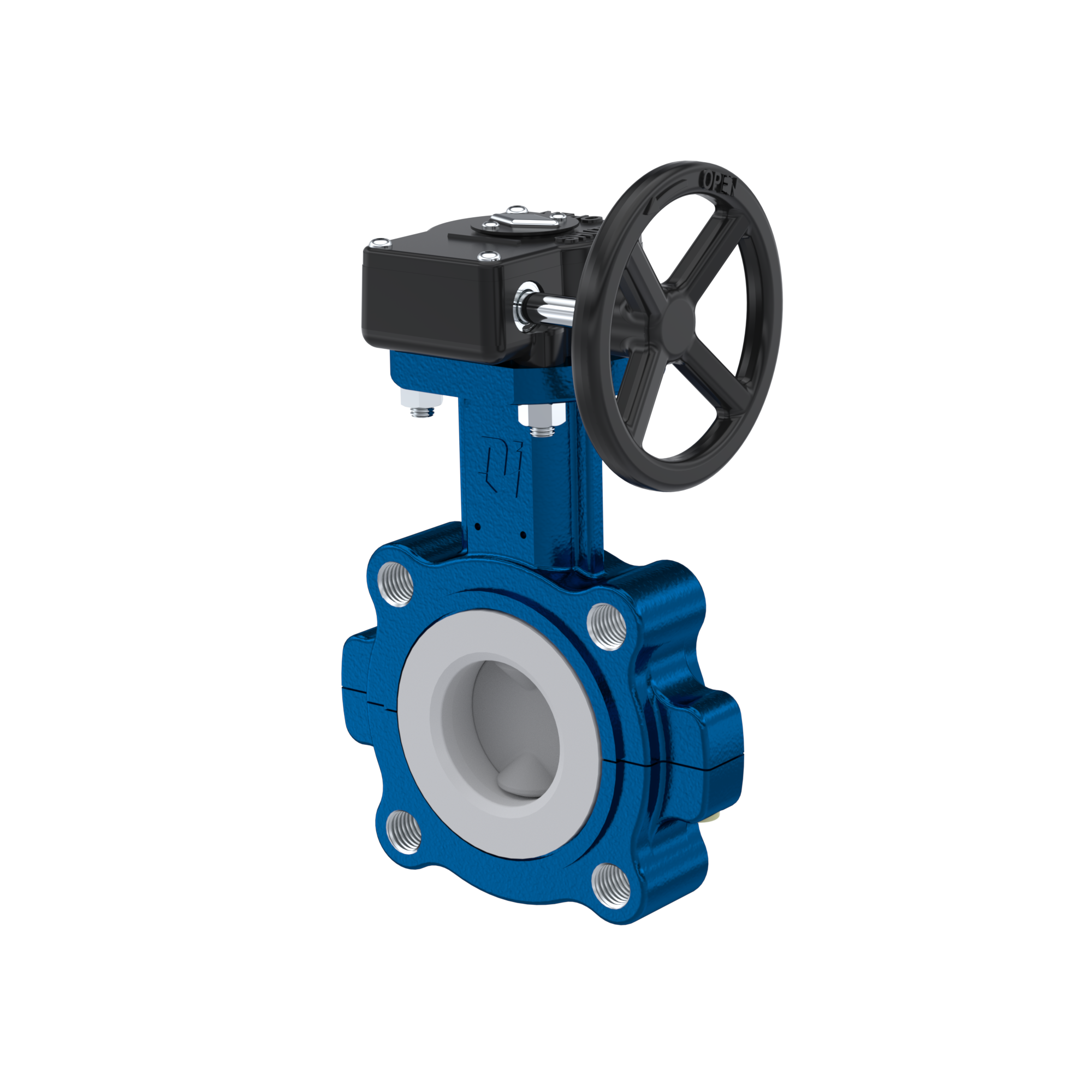 PFA-Butterfly-valve PTFE AK10 DN50 PN10-PN16 handwheel gearbox FKM insert