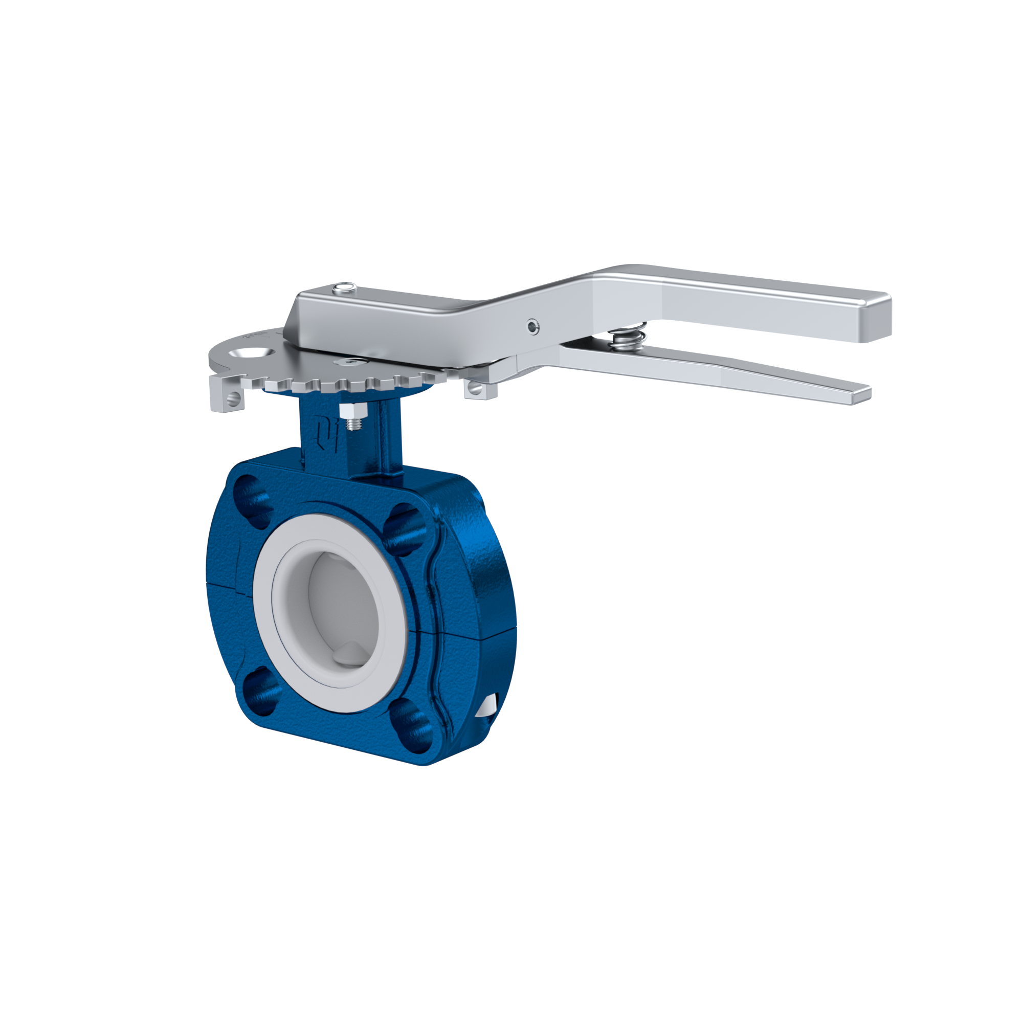 Butterfly-valve PTFE AK09 DN25 ANSI150 lever silicone insert