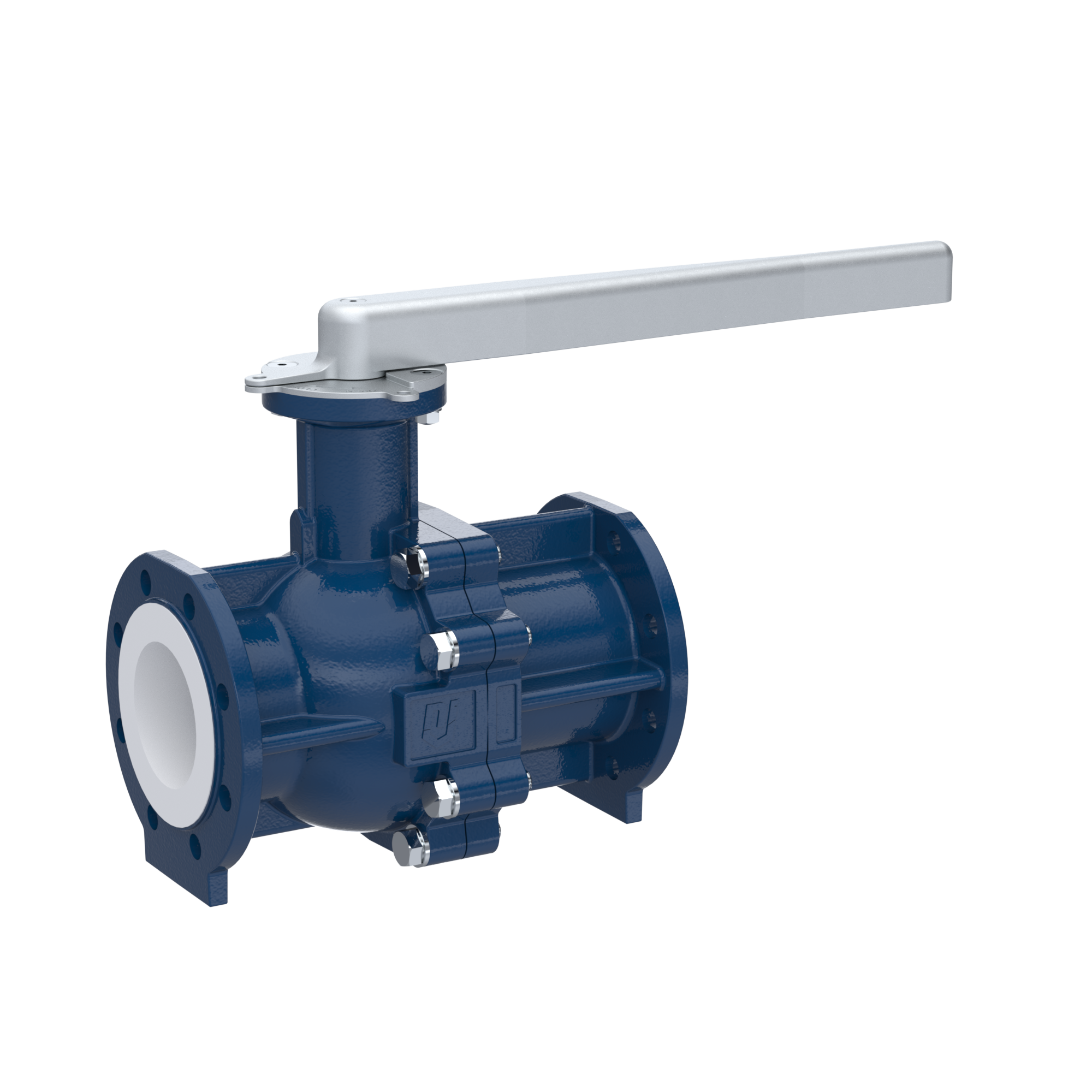PFA-flange ball valve FK13 DN100 - 4" inch PN10/16 made of spheroidal graphite cast iron with lever hand