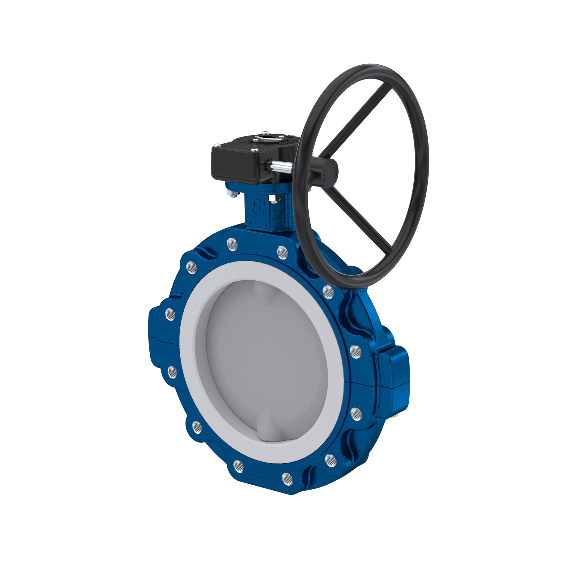 Butterfly-valve PTFE AK10 DN400 ANSI150 handwheel gearbox EPDM insert