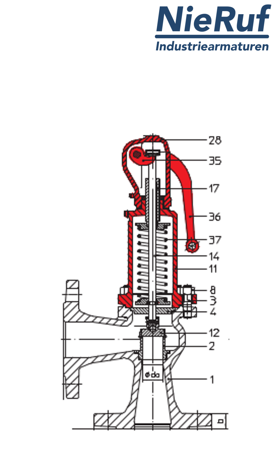 flange-safety valve DN25/DN25 SF02, cast steel 1.0619+N FPM, with lever