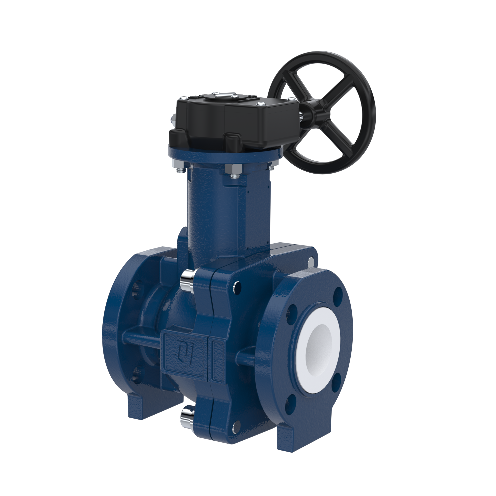 PFA-flange ball valve FK13 DN20 - 3/4" inch ANSI 150 made of spheroidal graphite cast iron with worm gear
