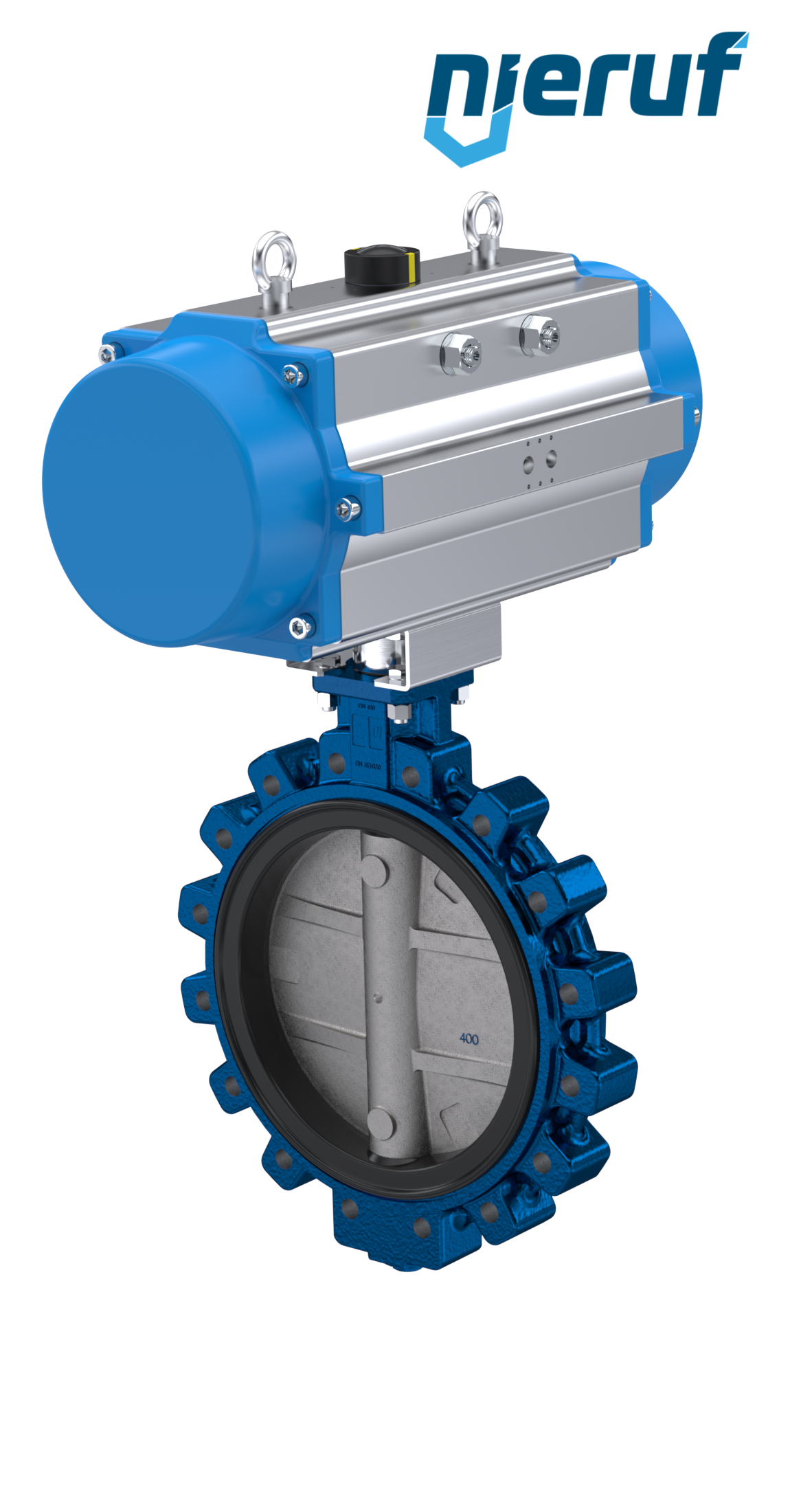 Butterfly valve DN 350 AK02 FPM pneumatic actuator single acting normally closed