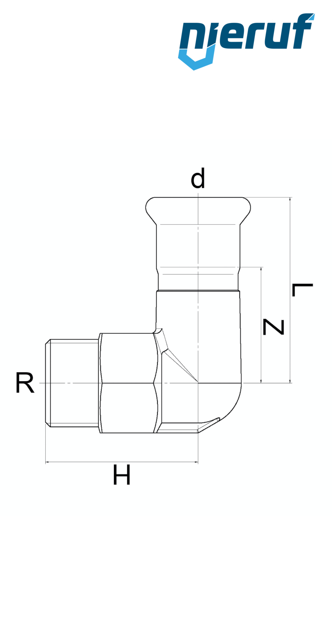 Elbow Coupling 90° Pressfitting F DN25 - 28,0 mm male thread 1" inch stainless steel