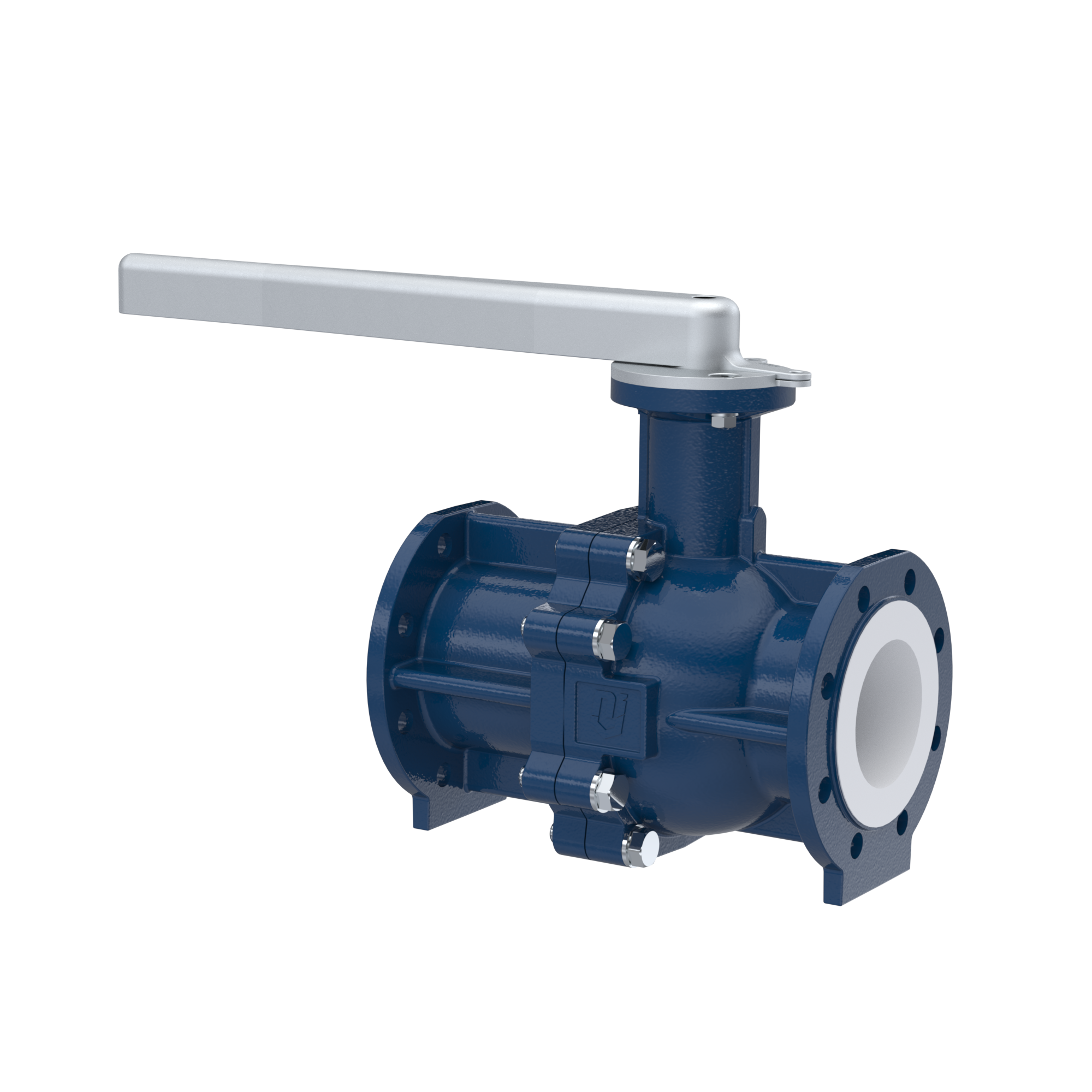 PFA-flange ball valve FK13 DN80 - 3" inch PN10/16 made of spheroidal graphite cast iron with lever hand
