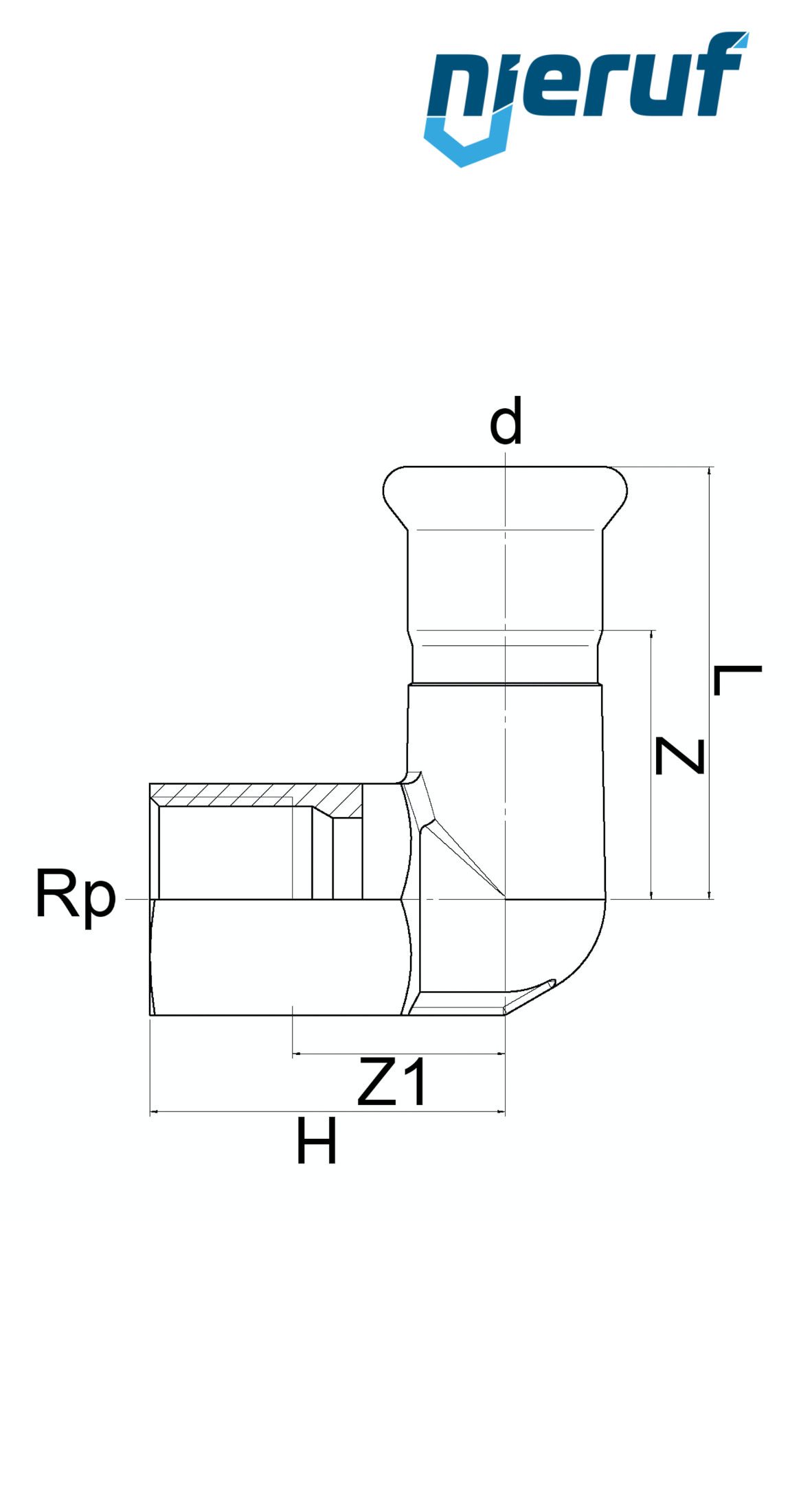 Elbow Coupling 90° Pressfitting F DN15 - 18,0 mm female thread 1/2" inch stainless steel