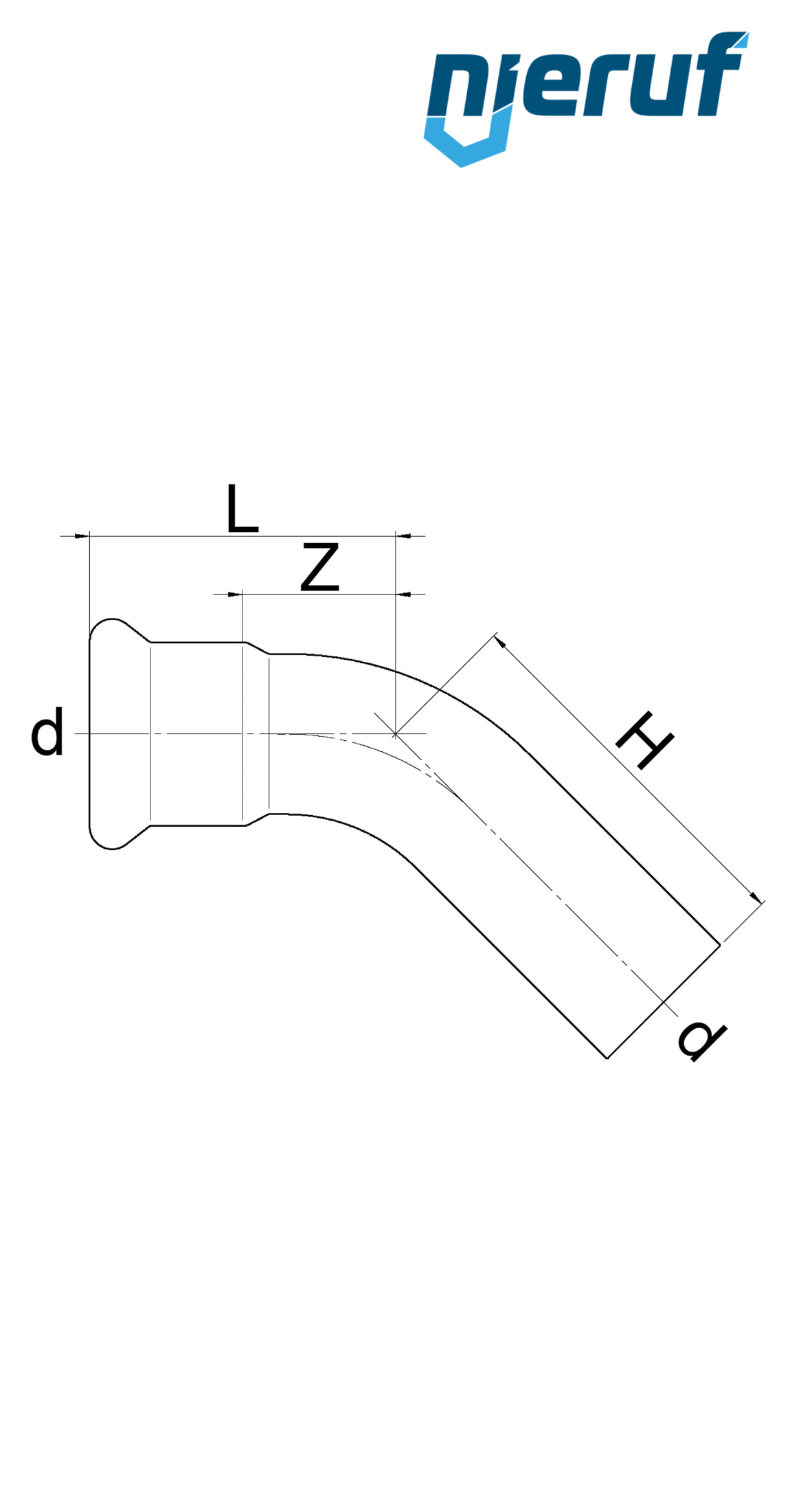 Elbow 45° Pressfitting F x M DN50 - 54,0 mm stainless steel