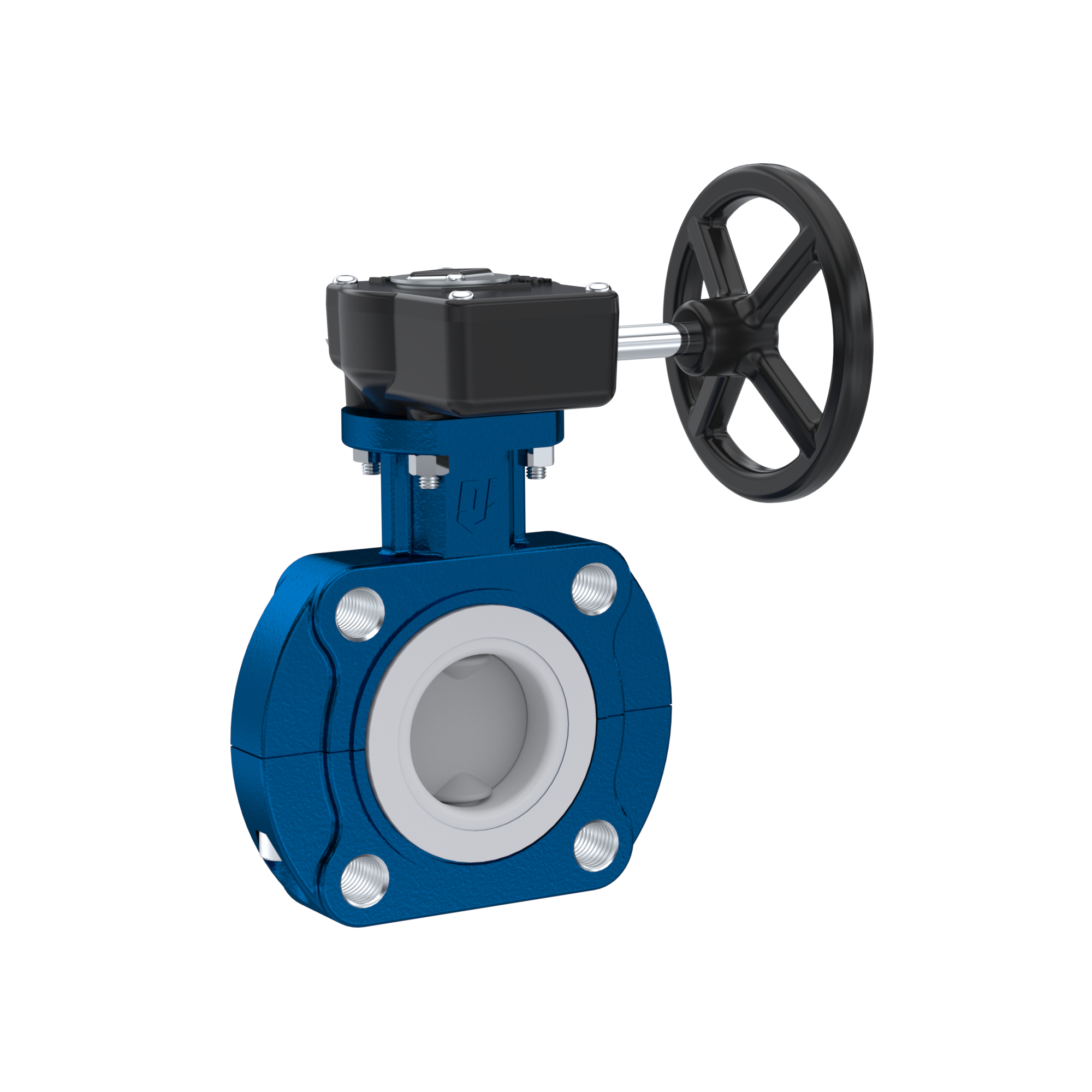 Butterfly-valve PTFE AK10 DN25 PN10-PN16 handwheel gearbox silicone insert