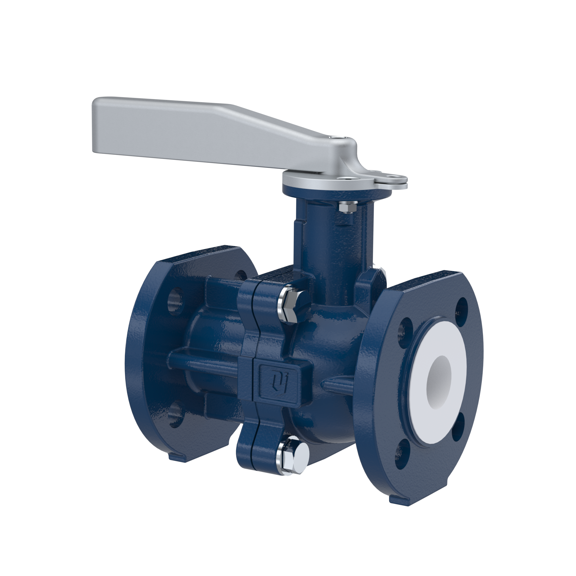 PFA-flange ball valve FK13 DN15 - 1/2" inch PN10/16 made of spheroidal graphite cast iron with lever hand