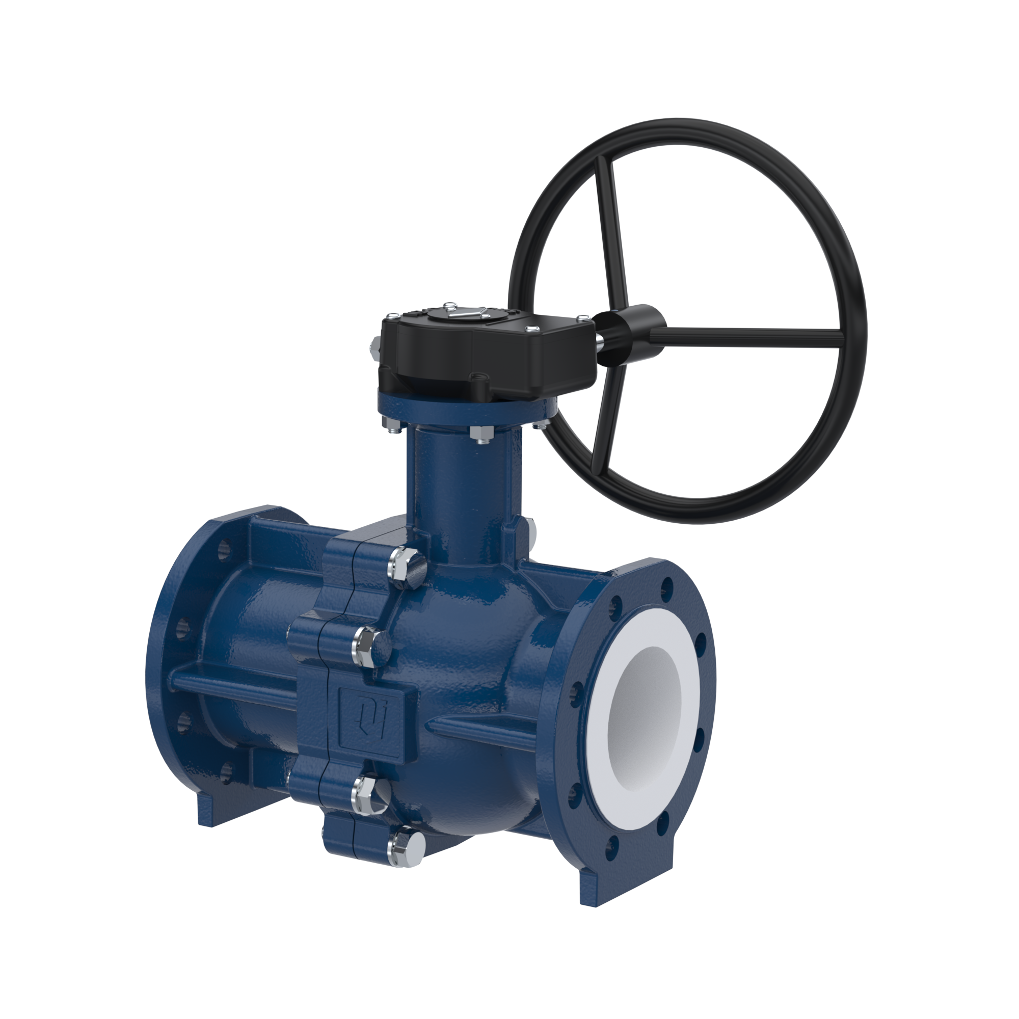 PFA-flange ball valve FK13 DN150 - 6" inch PN10/16 made of spheroidal graphite cast iron with worm gear