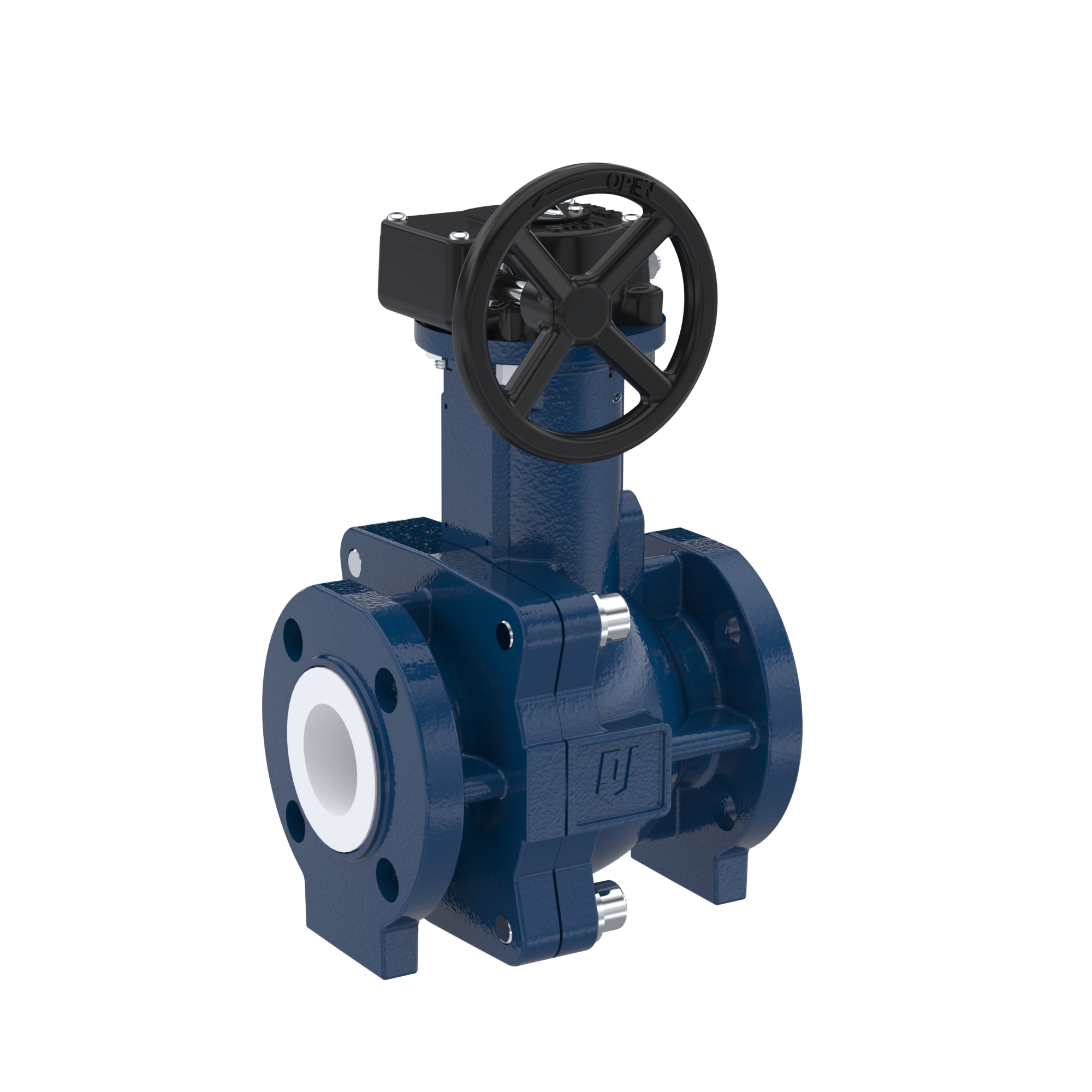 PFA-flange ball valve FK13 DN15 - 1/2" inch ANSI 150 made of spheroidal graphite cast iron with worm gear