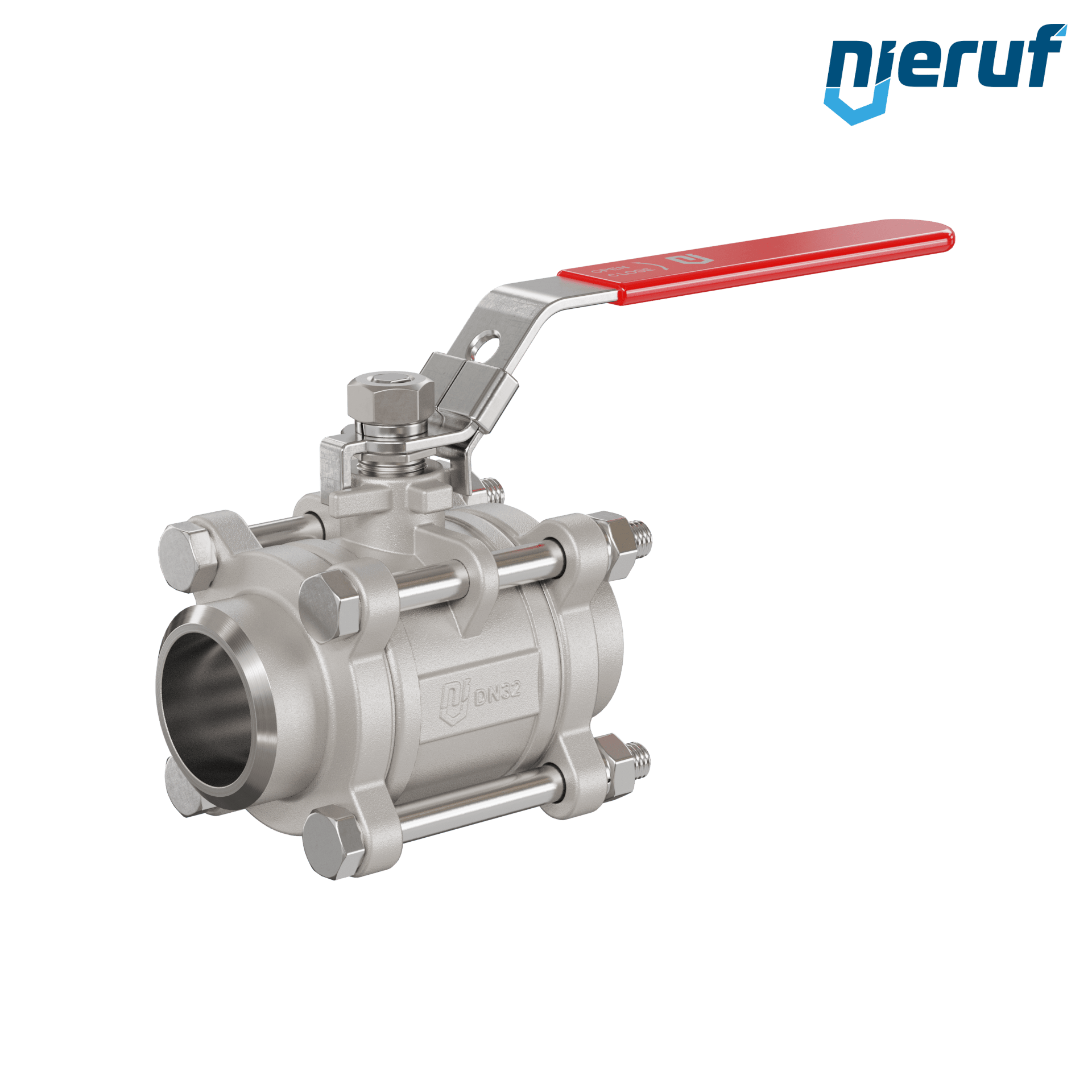Valvola a sfera in acciaio inossidabile a 3 pezzi DN32 - 1 1/4" pollici con estremità a saldare