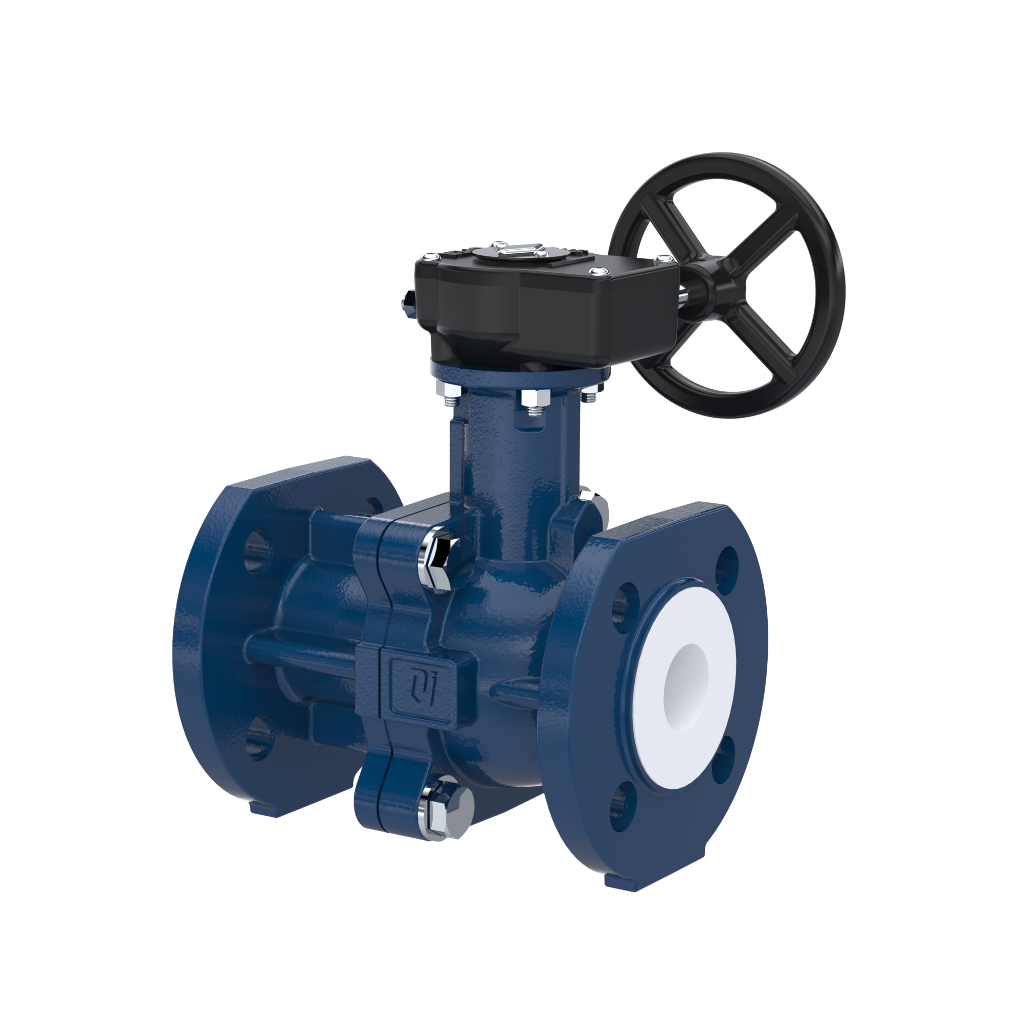 PFA-flange ball valve FK13 DN25 - 1" inch PN10/16 made of spheroidal graphite cast iron with worm gear