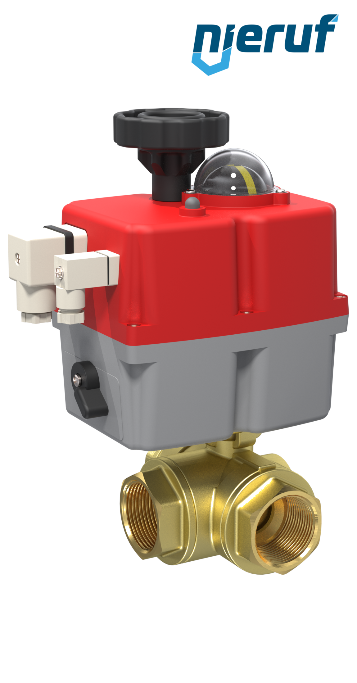 3 way automatic-ball valve 24-240V DN32 - 1 1/4" inch brass full port design with L drilling