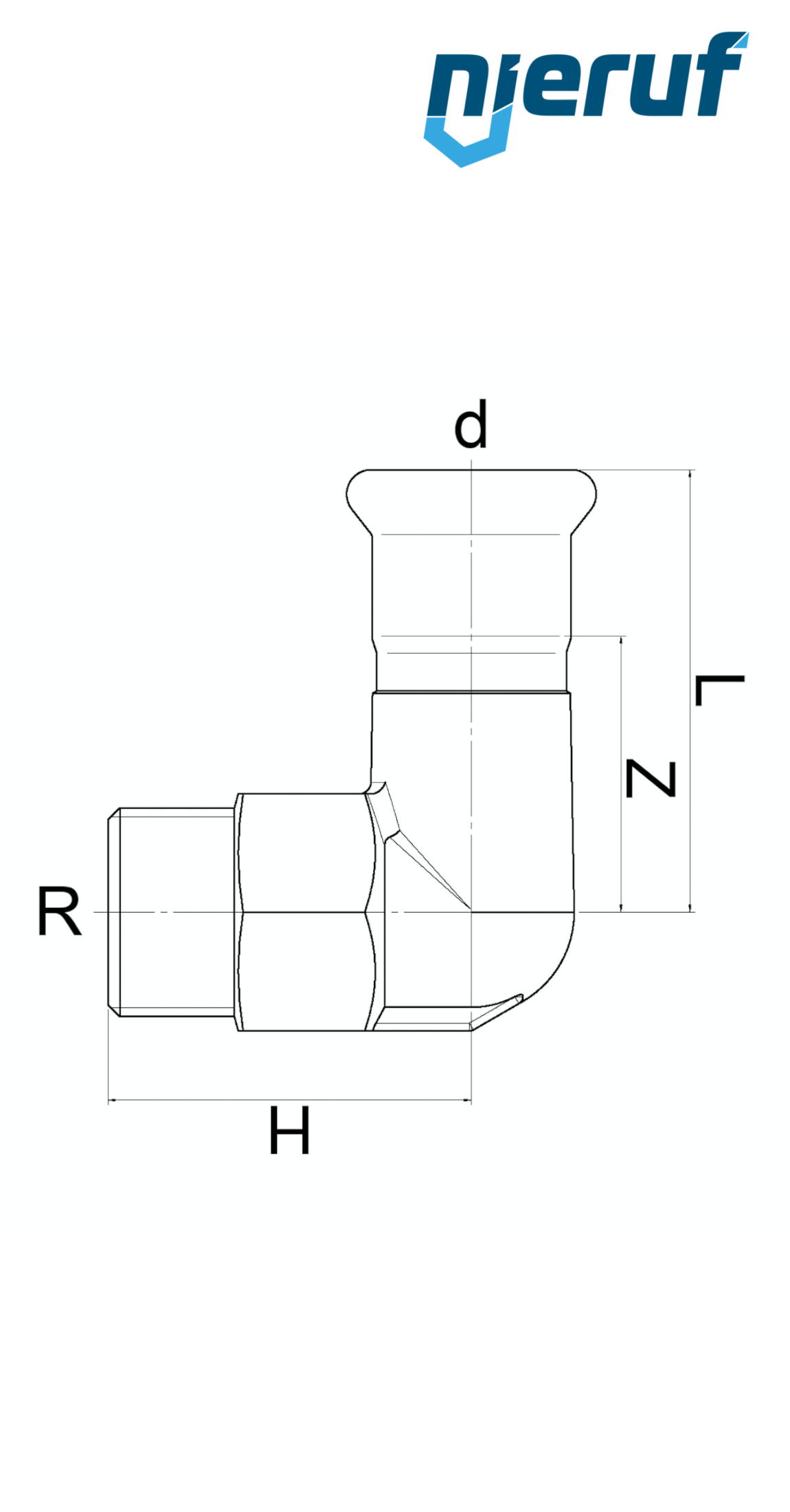 Elbow Coupling 90° Pressfitting F DN12 - 15,0 mm male thread 1/2" inch stainless steel