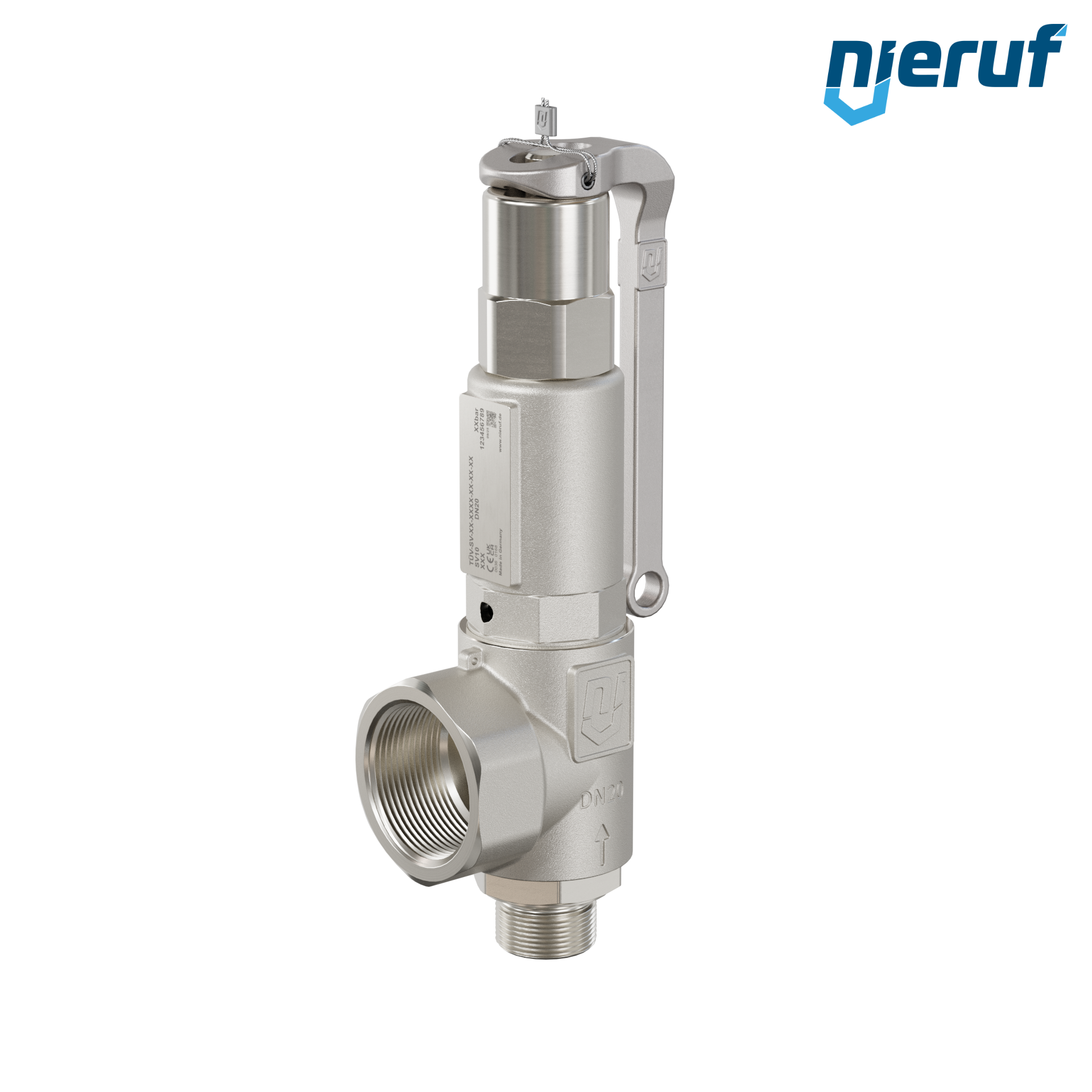 safety valve 3/4" m  x 1 1/4" fm SV10 gaseous media, stainless steel PTFE, with lever