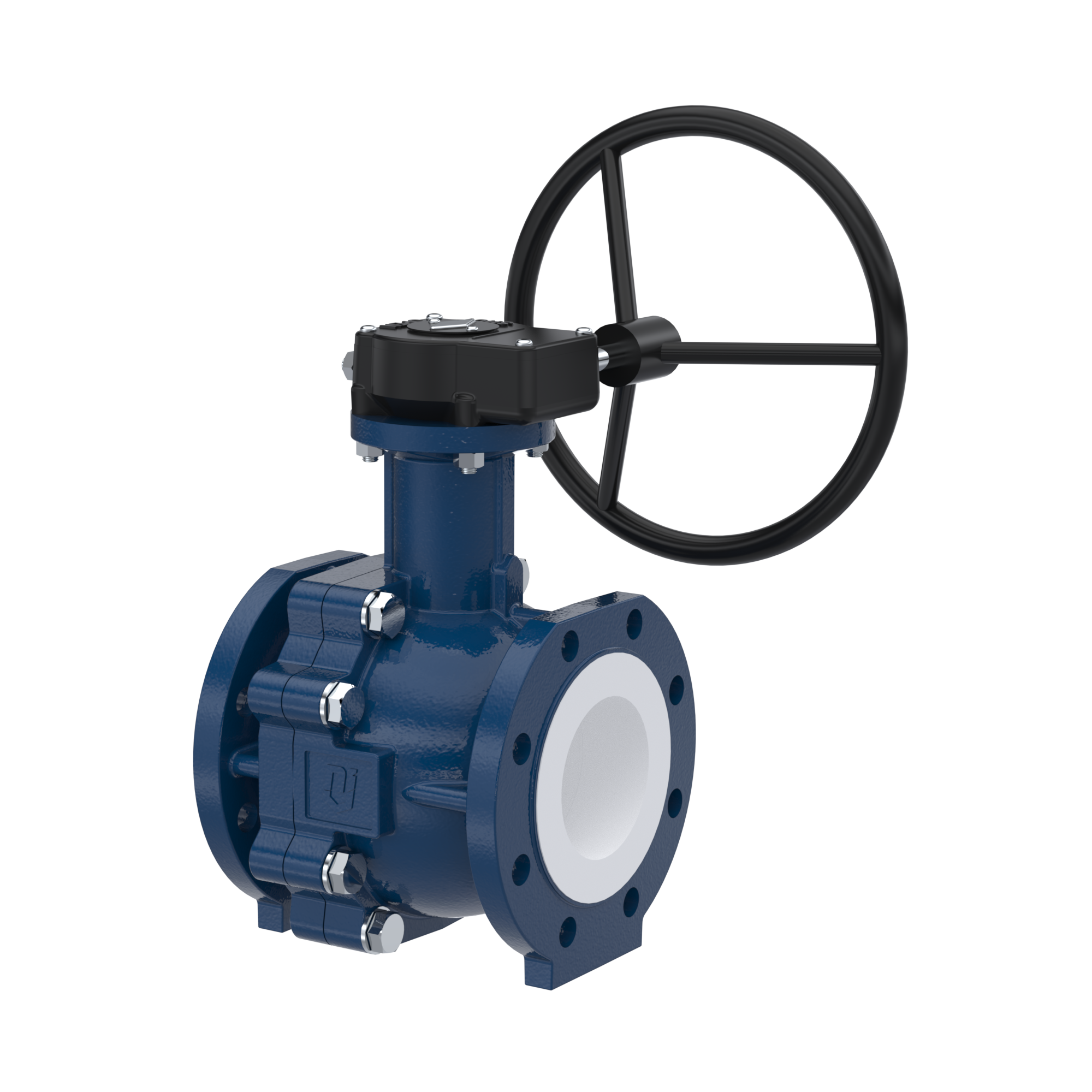 PFA-flange ball valve FK13 DN150 - 6" inch ANSI 150 made of spheroidal graphite cast iron with worm gear