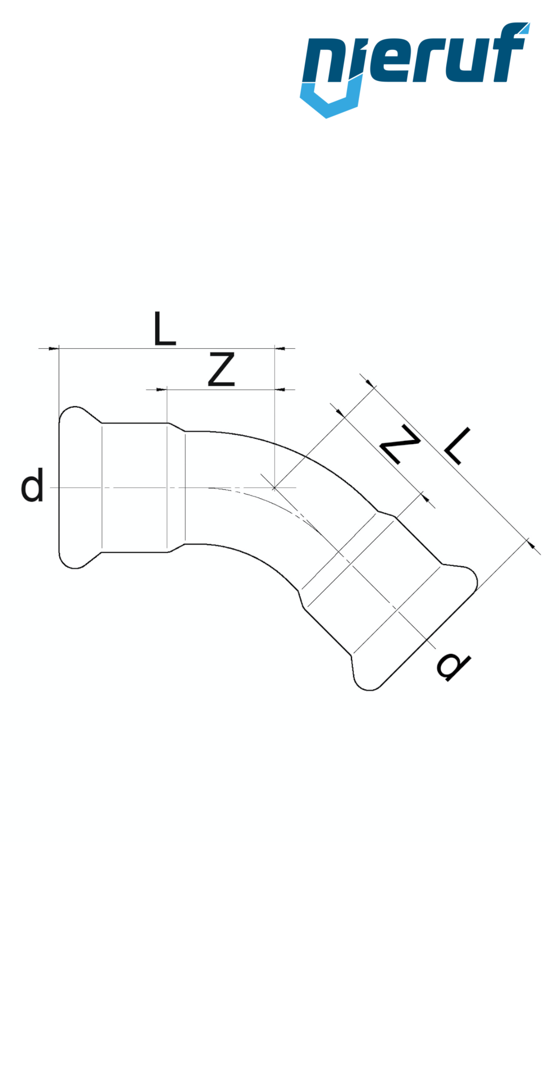 Elbow Pressfitting 45° F x F DN25 - 28,0 mm stainless steel