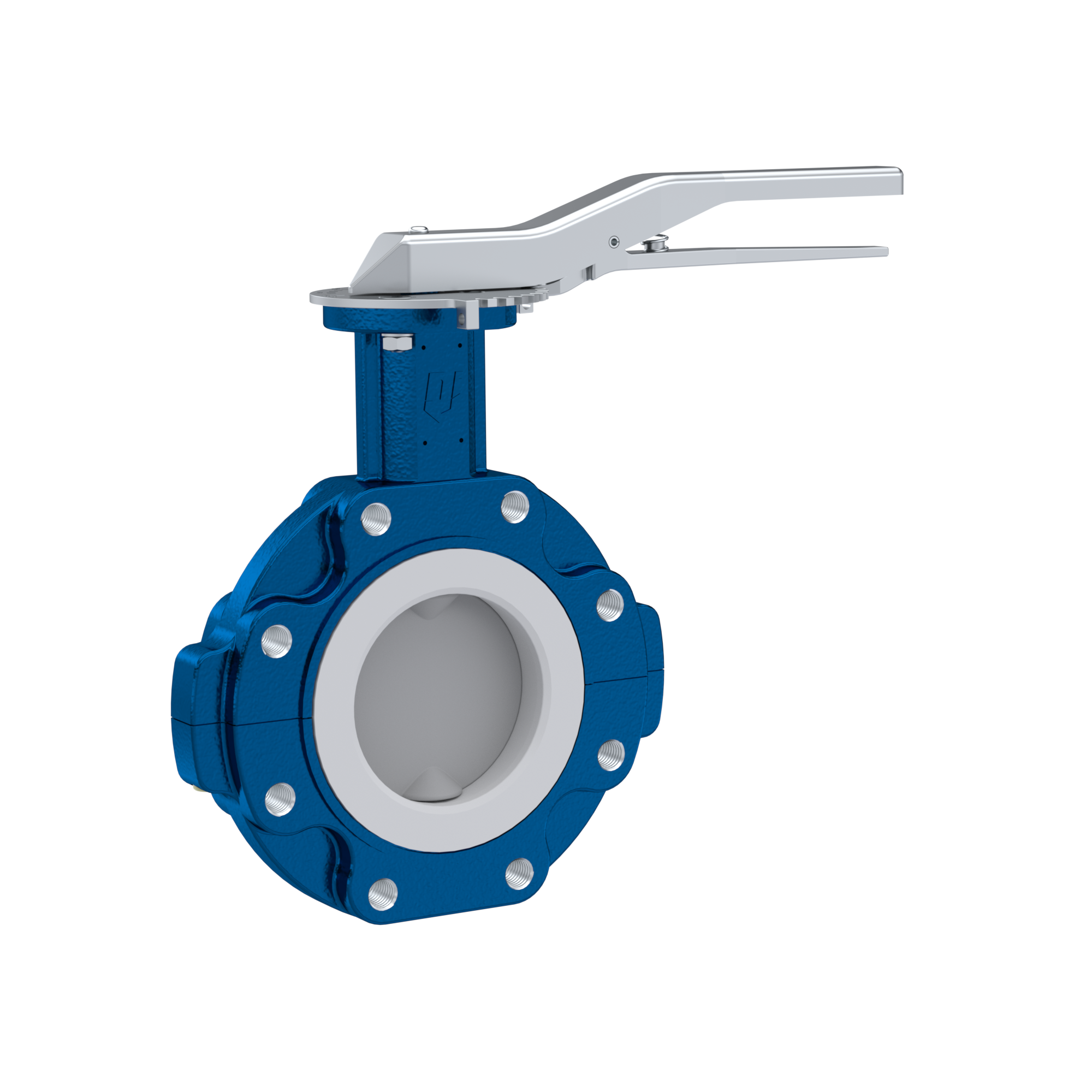 Butterfly-valve PTFE AK10 DN125 ANSI150 lever silicone insert