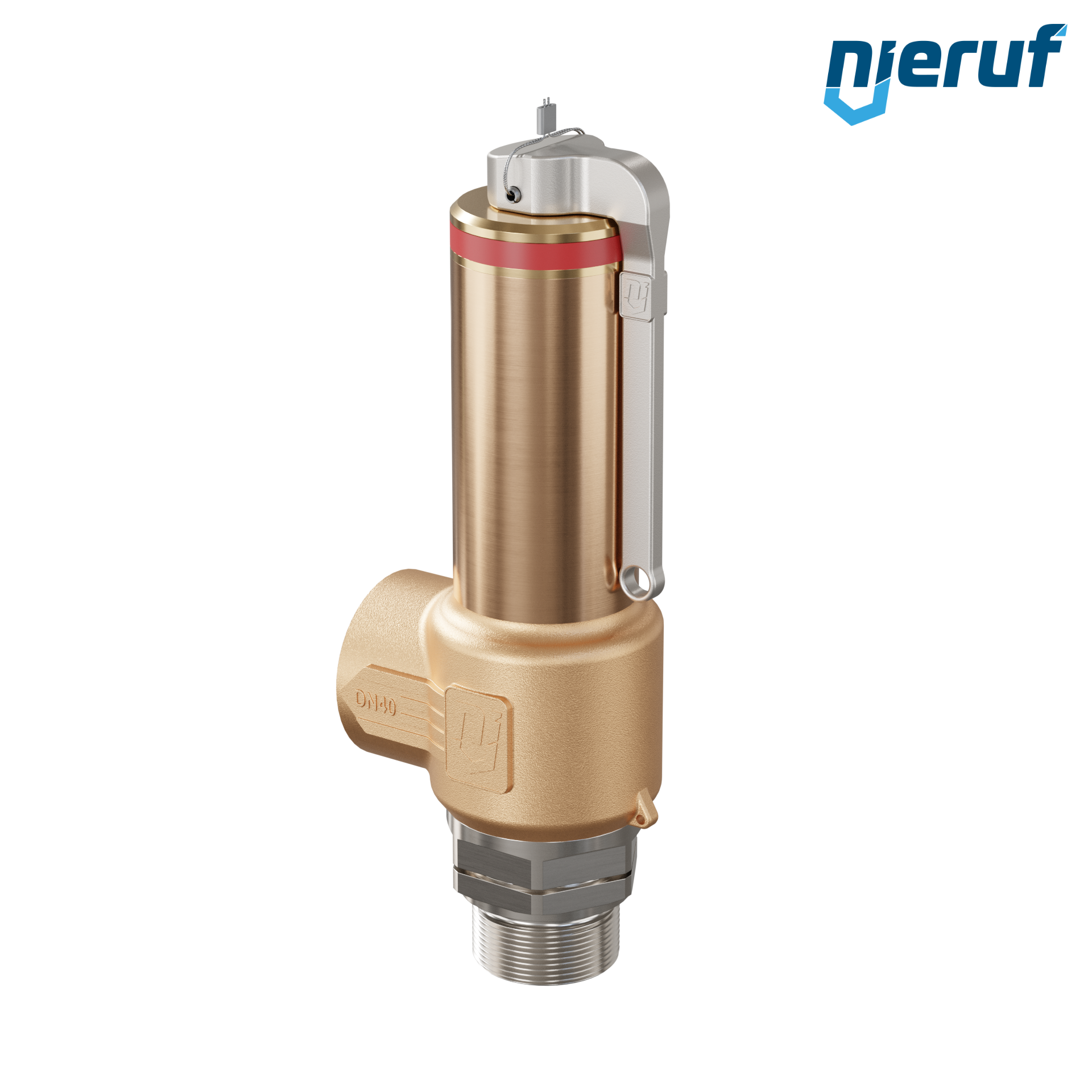 Cryo safety valve with lever DN25 1 1/4" m x 1 1/2" fm SV18, stainless steel & gunmetal PTFE