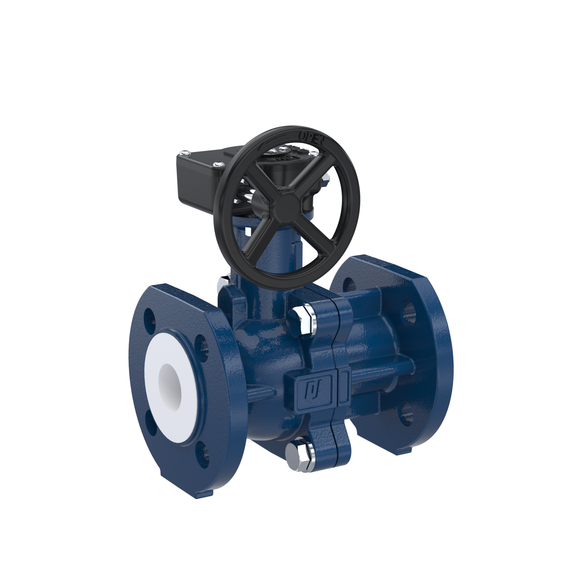 PFA-flange ball valve FK13 DN25 - 1" inch PN10/16 made of spheroidal graphite cast iron with worm gear