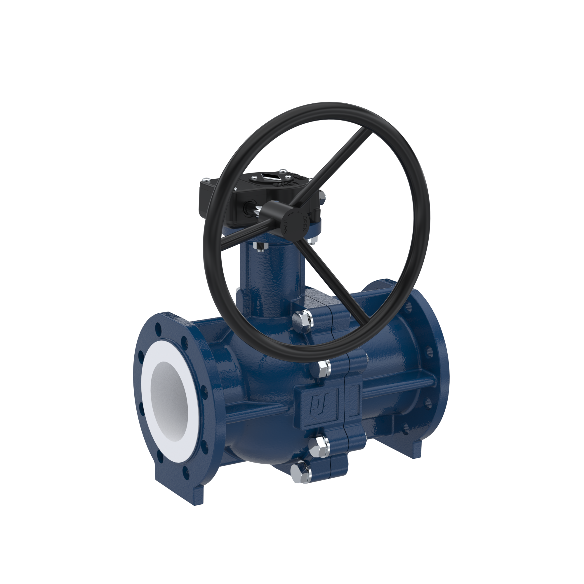 PFA-flange ball valve FK13 DN80 - 3" inch PN10/16 made of spheroidal graphite cast iron with worm gear