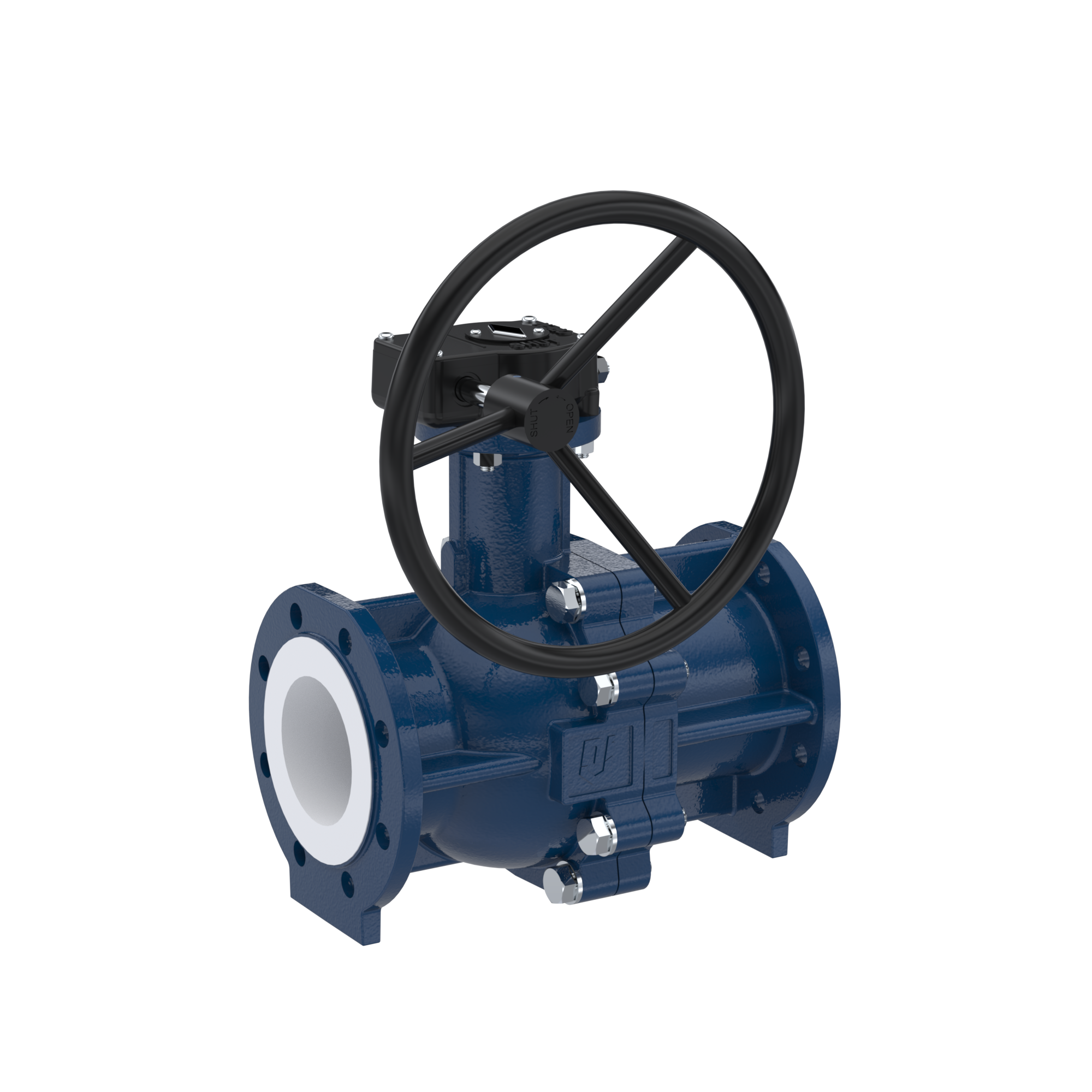 PFA-flange ball valve FK13 DN150 - 6" inch PN10/16 made of spheroidal graphite cast iron with worm gear