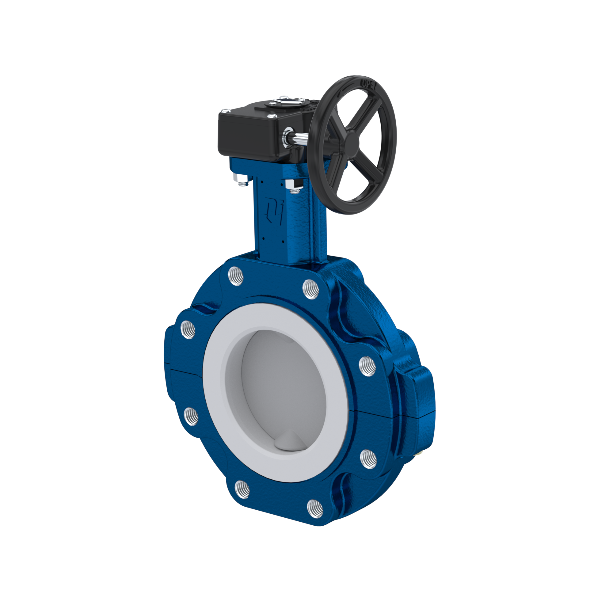 PFA-Butterfly-valve PTFE AK10 DN200 ANSI150 handwheel gearbox FKM insert