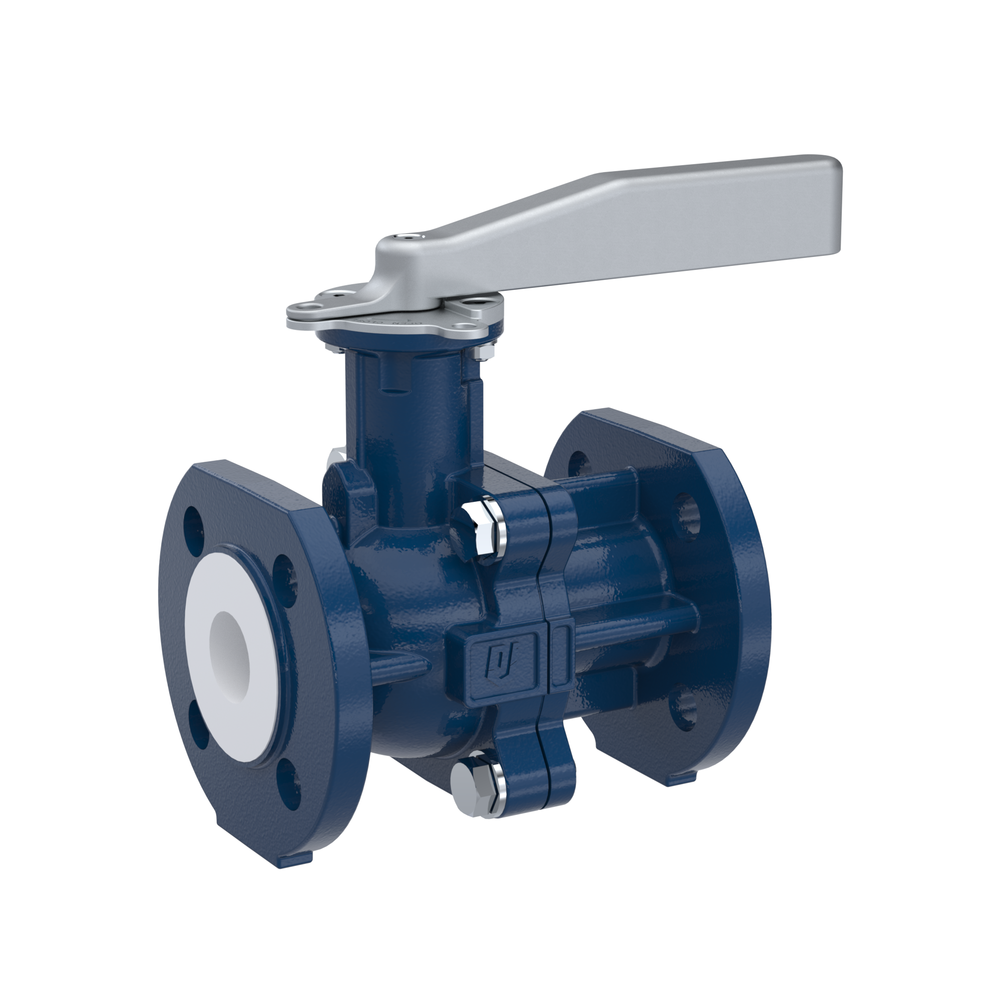PFA-flange ball valve FK13 DN40 - 1 1/2" inch PN10/16 made of spheroidal graphite cast iron with lever hand