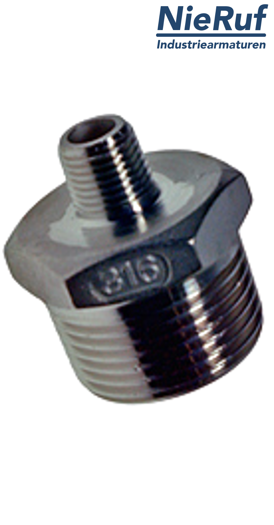 reducing nipple 3/4" x 1/2" inch NPT male stainless steel 316L