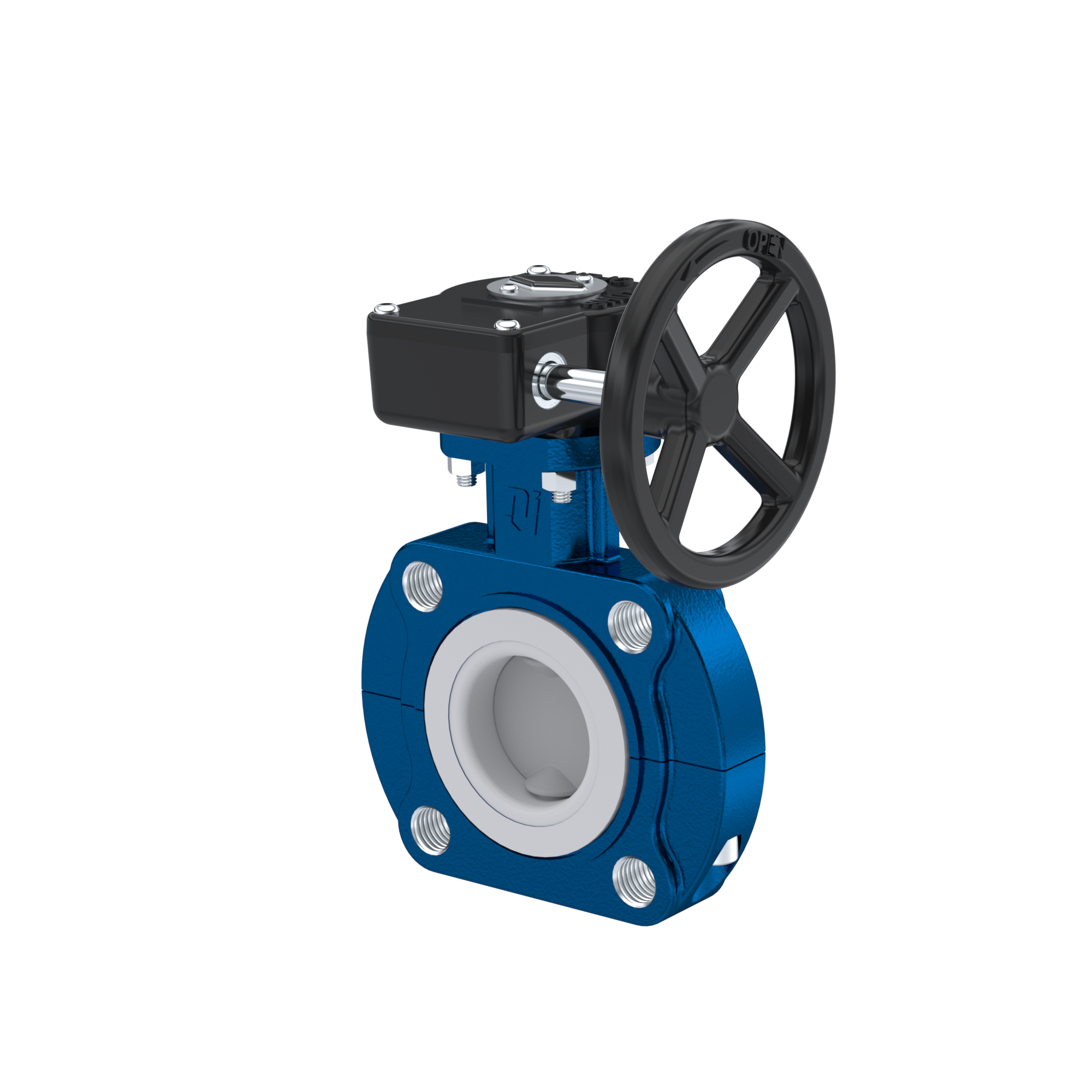 Butterfly-valve PTFE AK10 DN25 PN10-PN16 handwheel gearbox silicone insert
