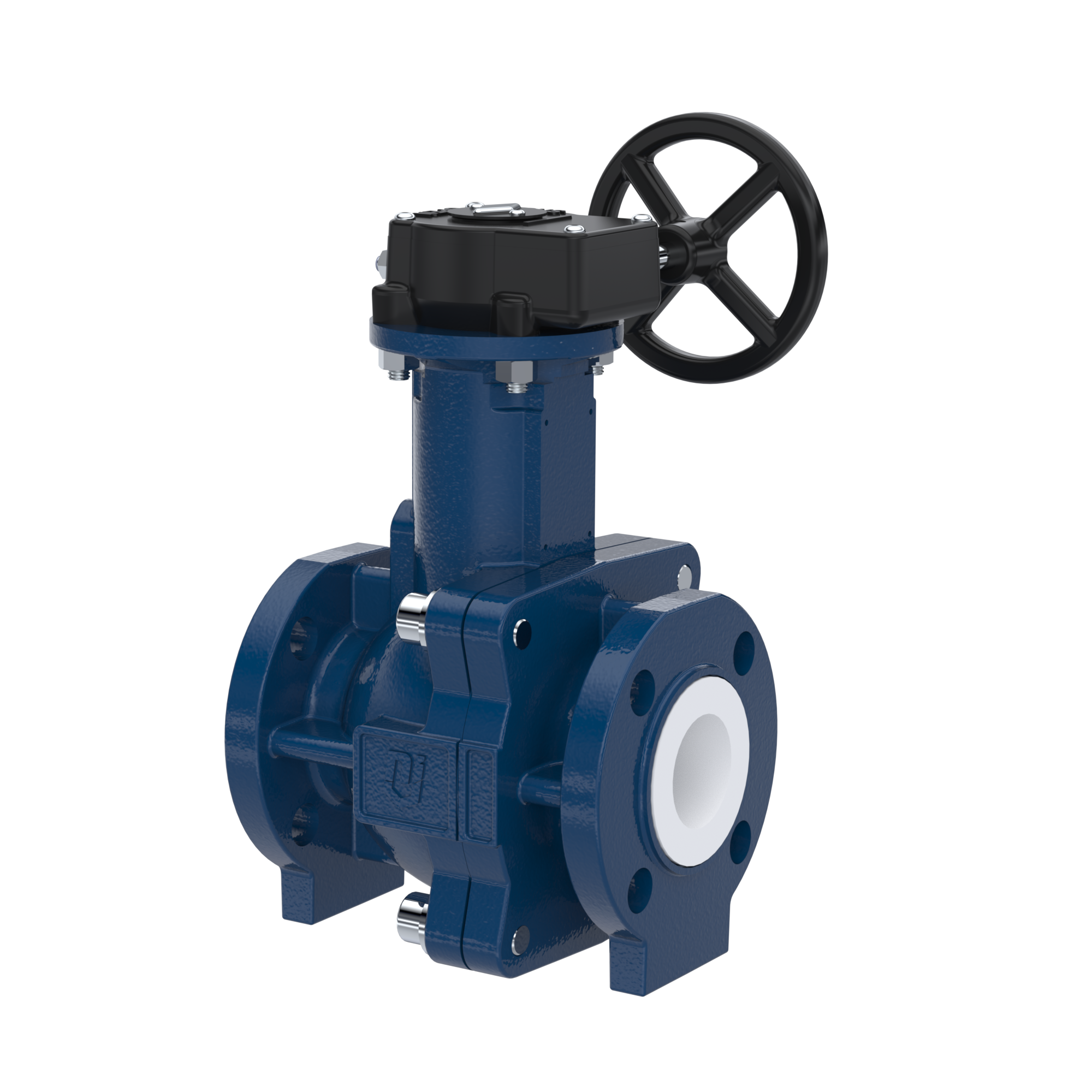 PFA-flange ball valve FK13 DN80 - 3" inch ANSI 150 made of spheroidal graphite cast iron with worm gear