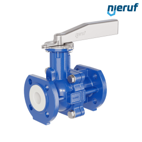 PFA-flange ball valve FK13 DN25 - 1" inch PN10/16 made of spheroidal graphite cast iron with lever hand