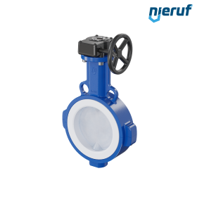 PFA-Butterfly-valve PTFE AK09 DN125 PN10-PN16 handwheel gearbox silicone insert